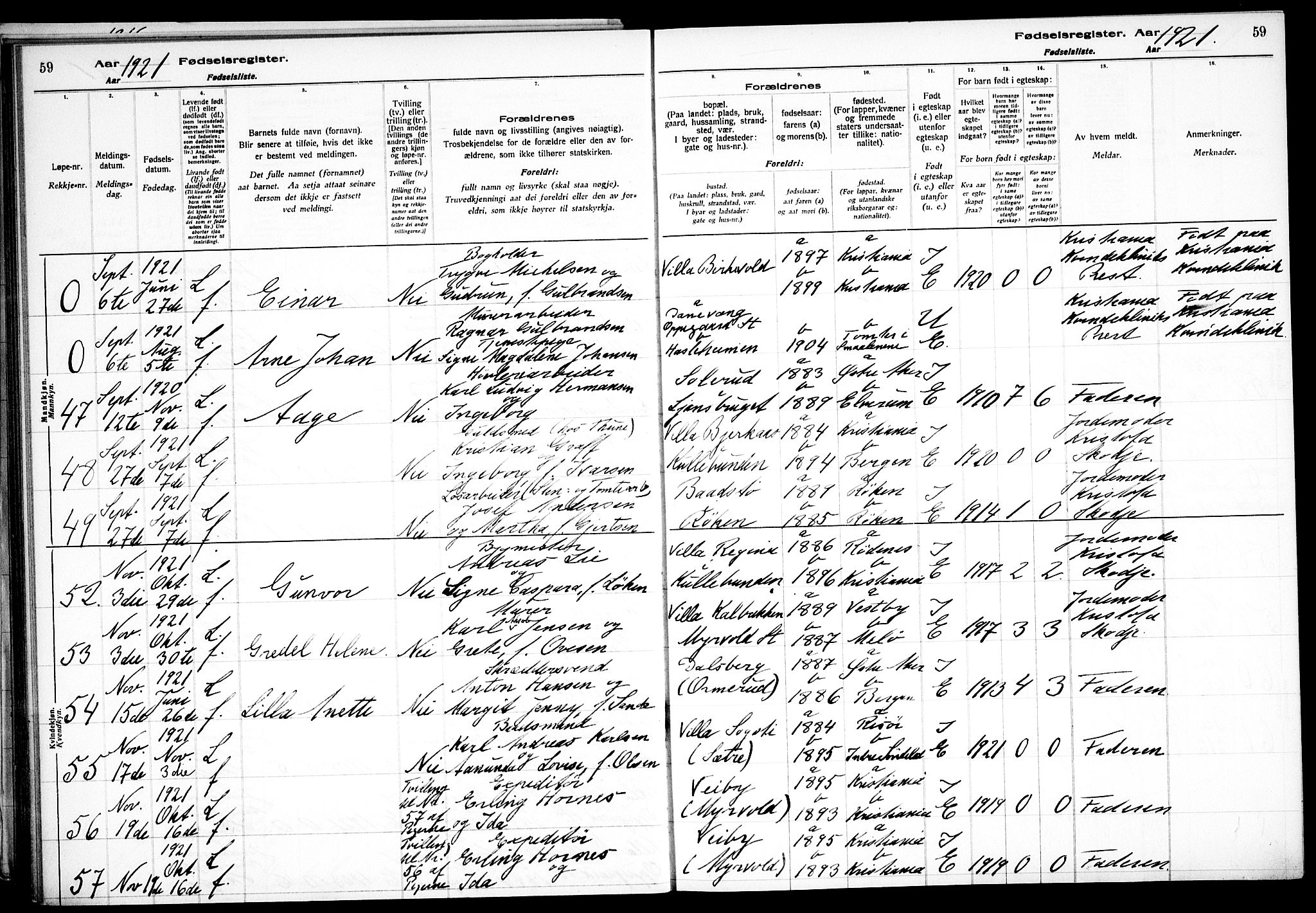Nesodden prestekontor Kirkebøker, SAO/A-10013/J/Jb/L0001: Birth register no. II 1, 1916-1933, p. 59