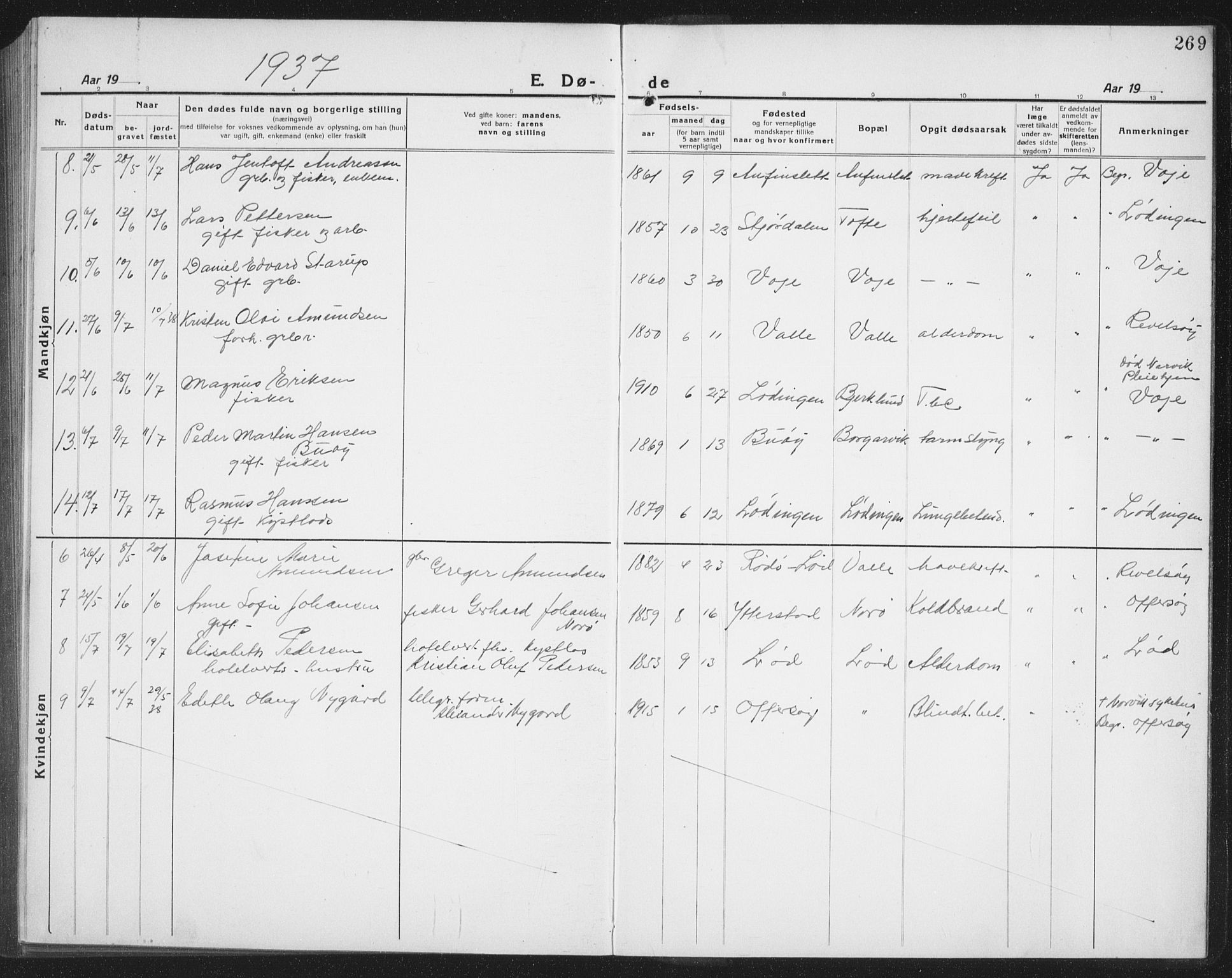 Ministerialprotokoller, klokkerbøker og fødselsregistre - Nordland, AV/SAT-A-1459/872/L1049: Parish register (copy) no. 872C05, 1920-1938, p. 269