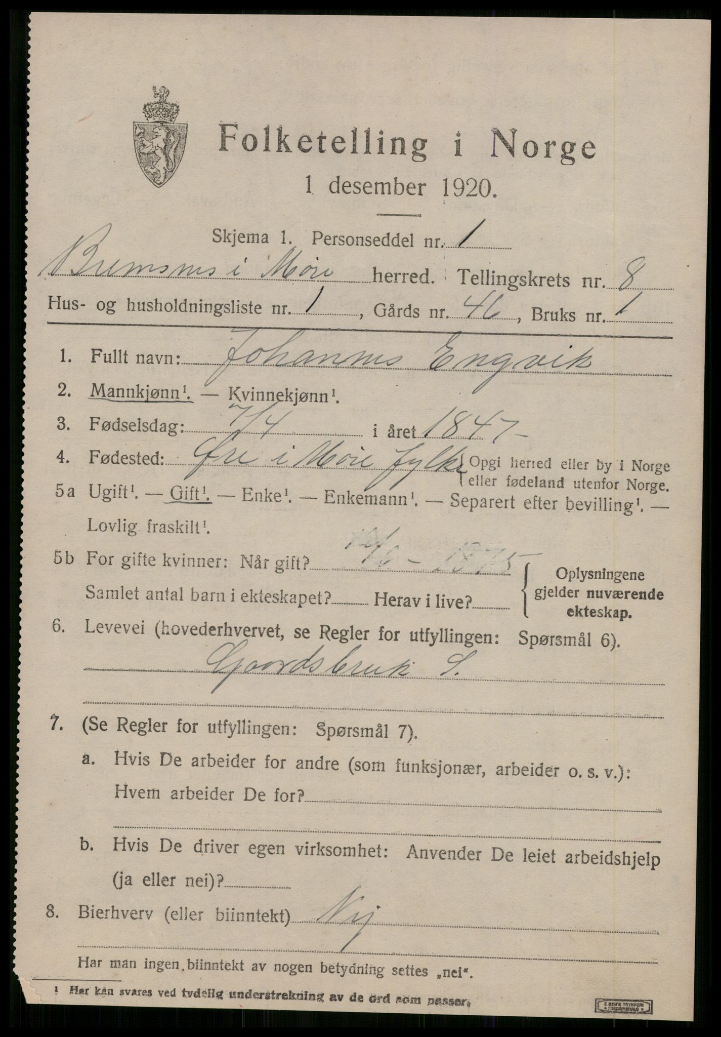 SAT, 1920 census for Bremsnes, 1920, p. 6737