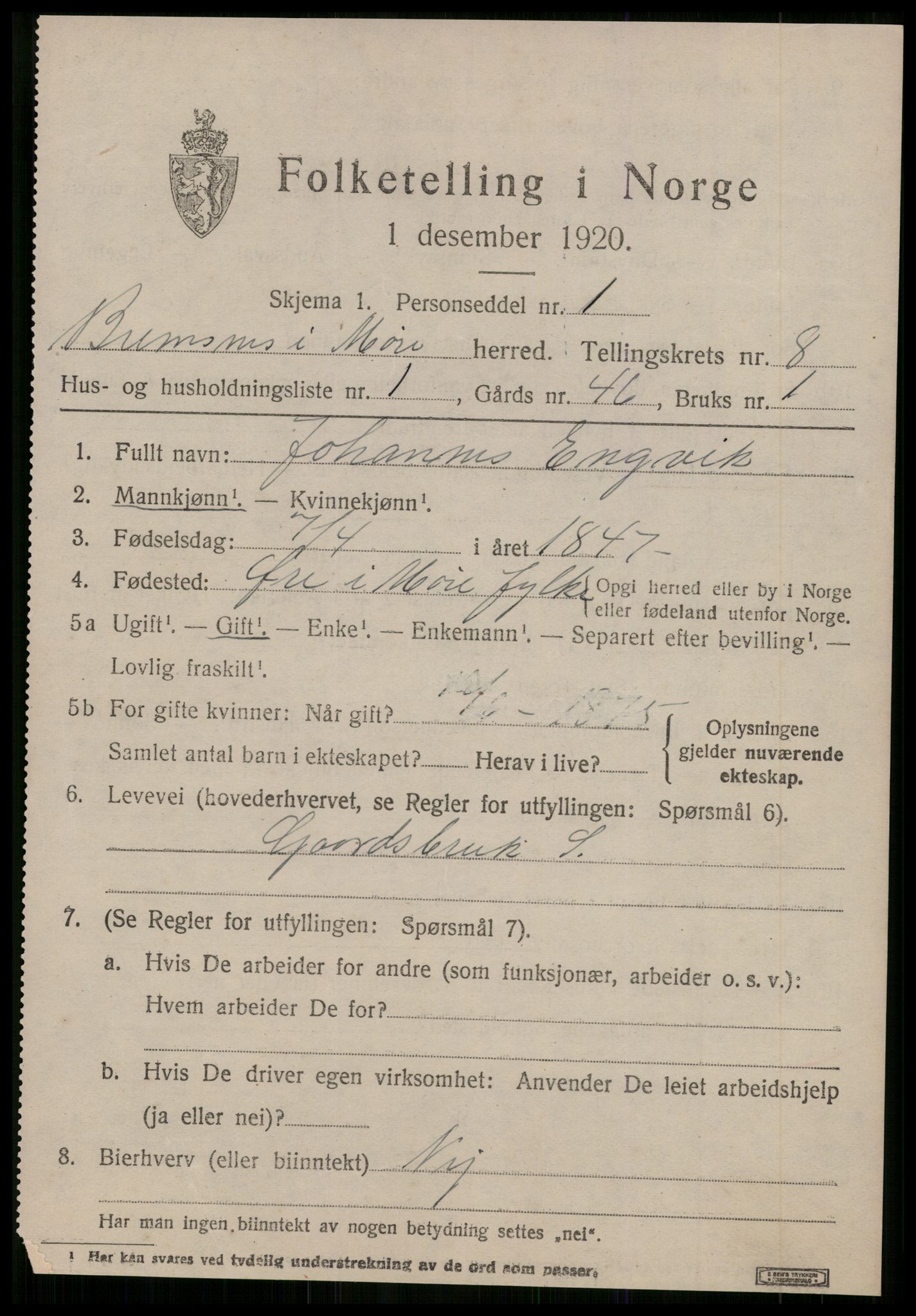 SAT, 1920 census for Bremsnes, 1920, p. 6737