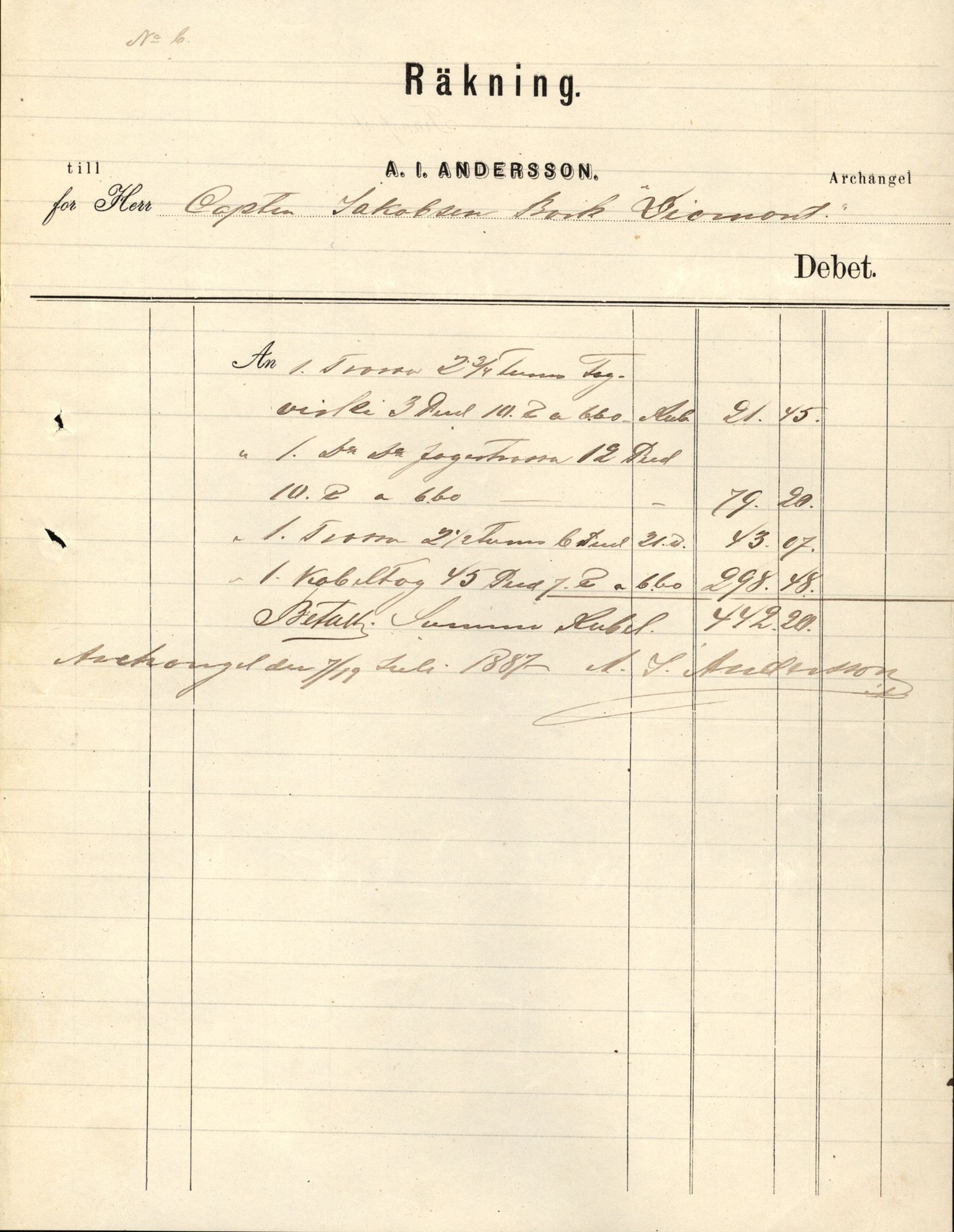 Pa 63 - Østlandske skibsassuranceforening, VEMU/A-1079/G/Ga/L0020/0003: Havaridokumenter / Anton, Diamant, Templar, Finn, Eliezer, Arctic, 1887, p. 112