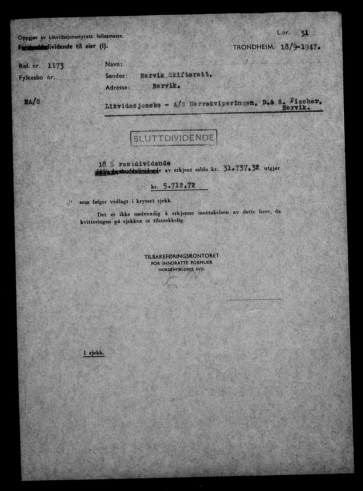 Justisdepartementet, Tilbakeføringskontoret for inndratte formuer, AV/RA-S-1564/H/Hc/Hcb/L0913: --, 1945-1947, p. 29