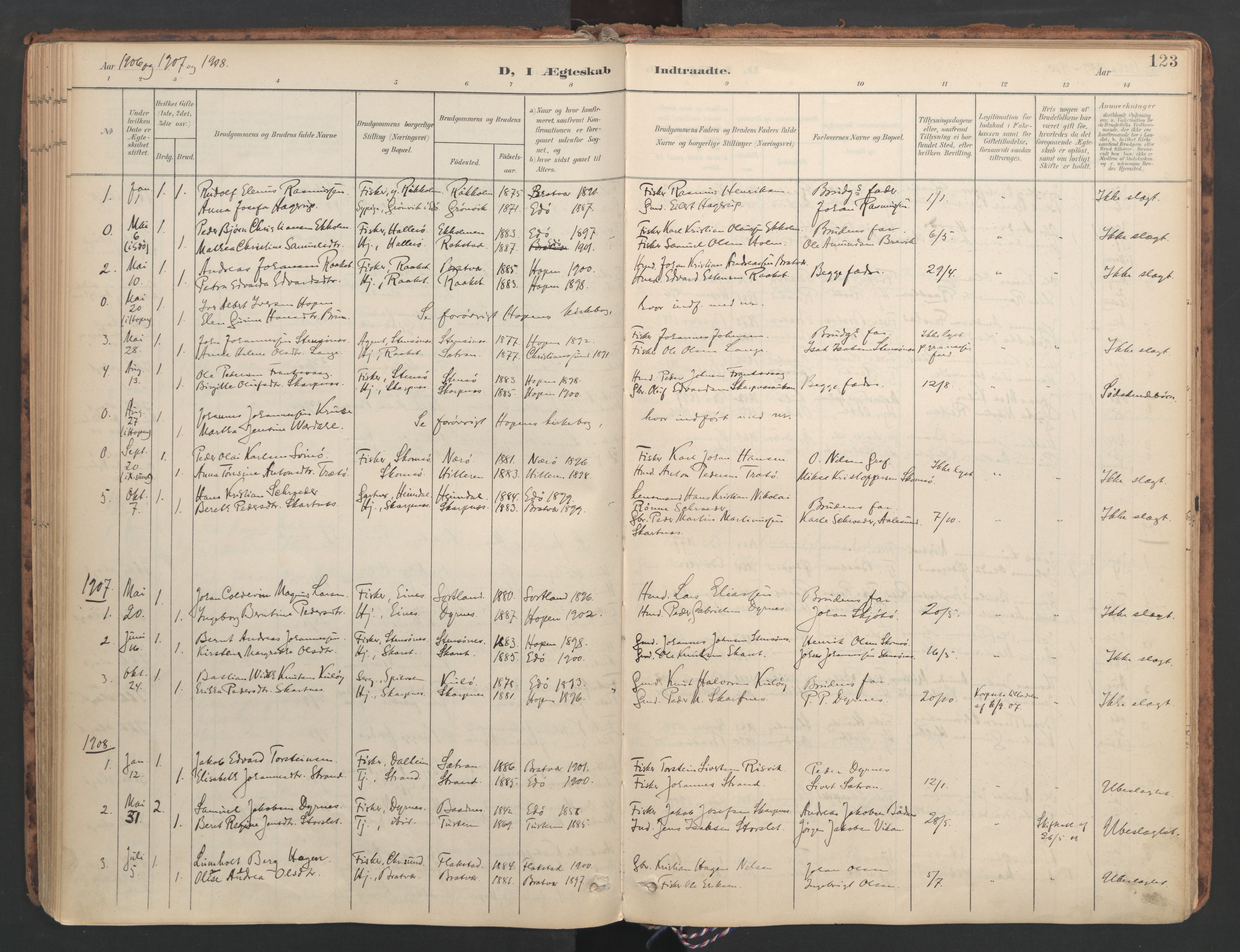 Ministerialprotokoller, klokkerbøker og fødselsregistre - Møre og Romsdal, SAT/A-1454/582/L0948: Parish register (official) no. 582A02, 1901-1922, p. 123