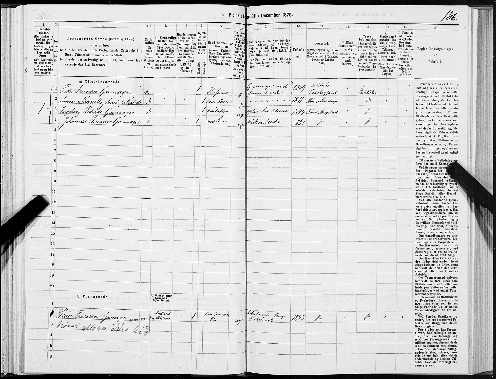 SAT, 1875 census for 1640P Røros, 1875, p. 1136