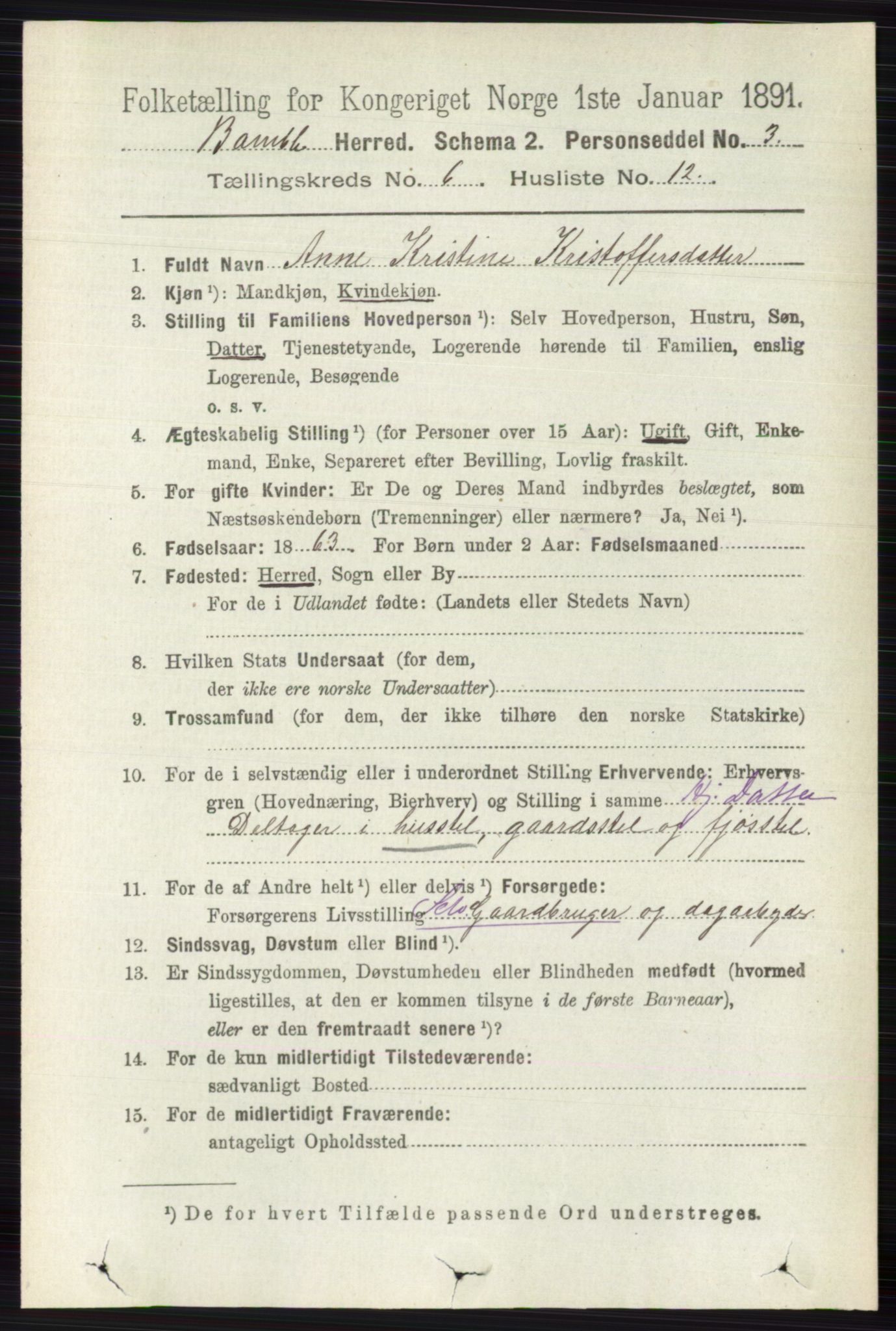 RA, 1891 census for 0814 Bamble, 1891, p. 2773