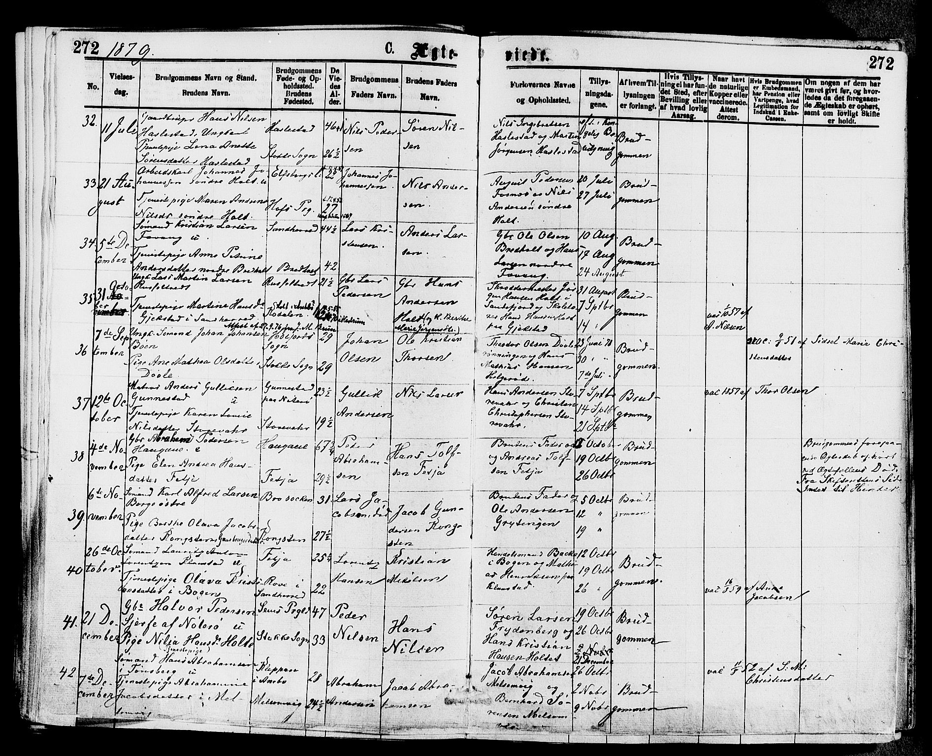 Stokke kirkebøker, AV/SAKO-A-320/F/Fa/L0009: Parish register (official) no. I 9, 1872-1883, p. 272