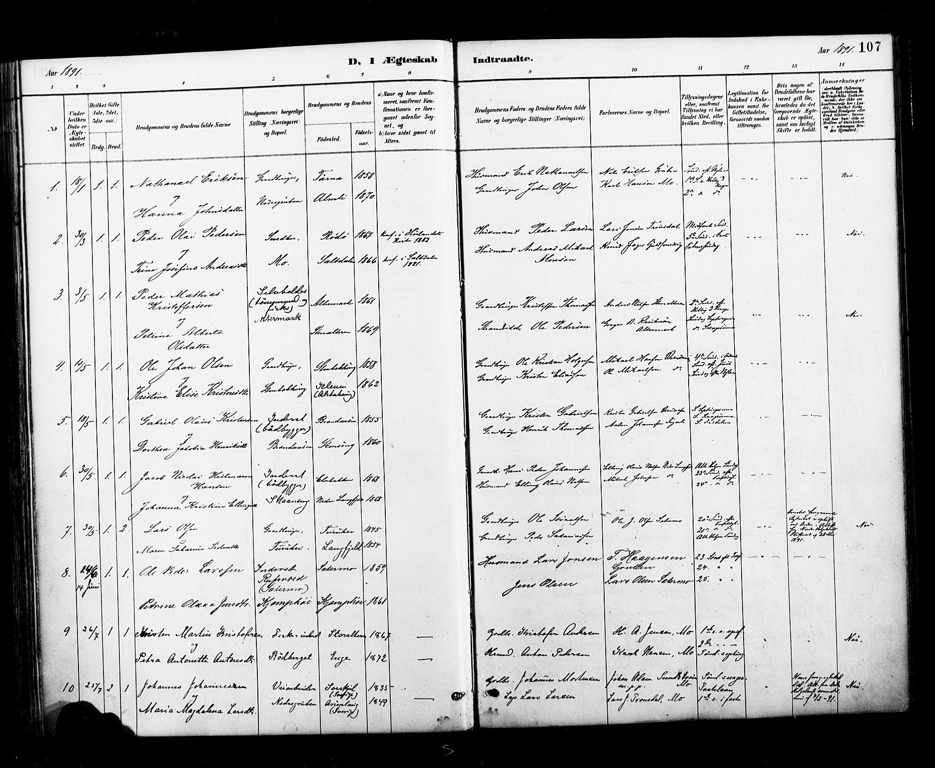 Ministerialprotokoller, klokkerbøker og fødselsregistre - Nordland, AV/SAT-A-1459/827/L0401: Parish register (official) no. 827A13, 1887-1905, p. 107