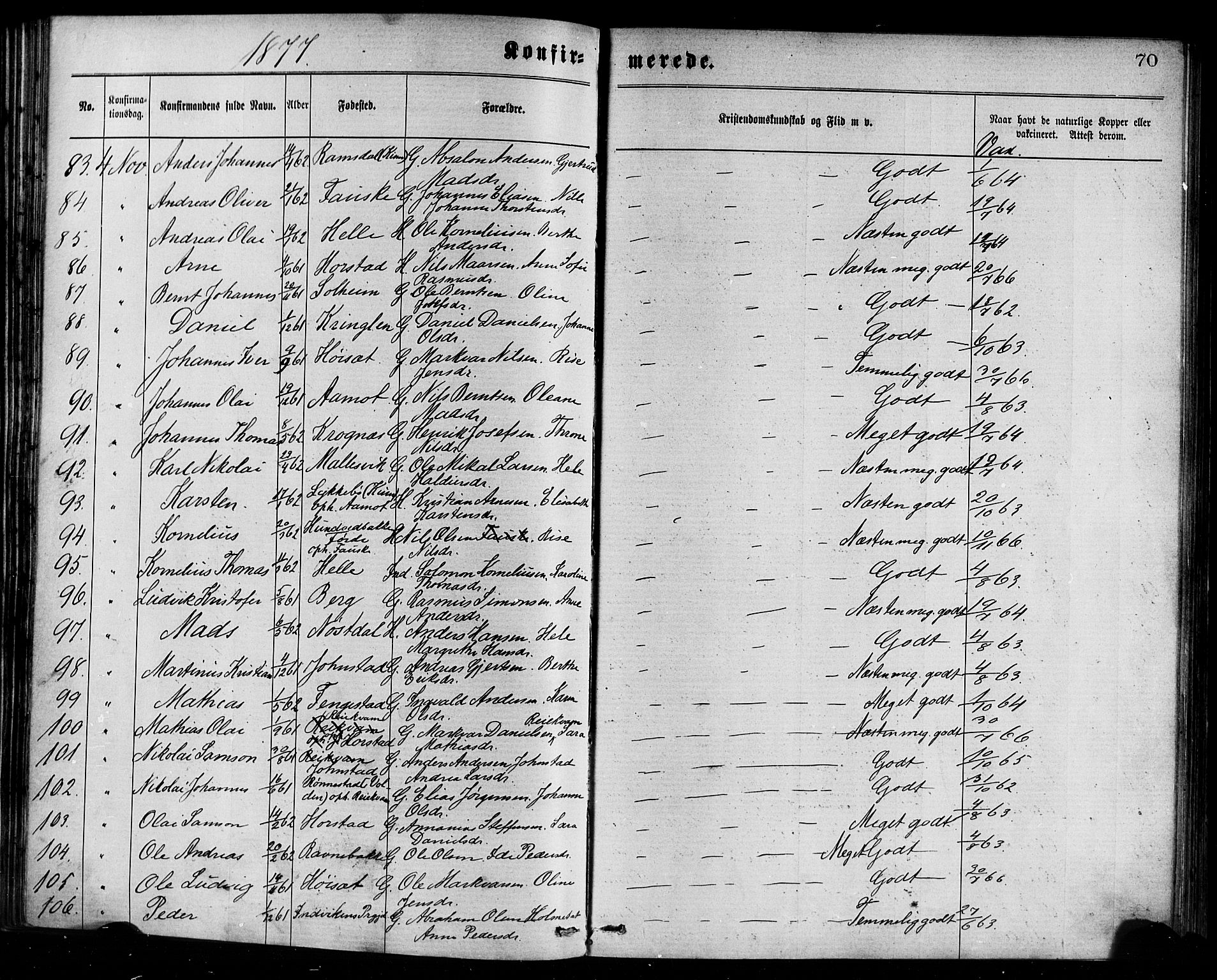 Førde sokneprestembete, AV/SAB-A-79901/H/Haa/Haaa/L0011: Parish register (official) no. A 11, 1877-1880, p. 70