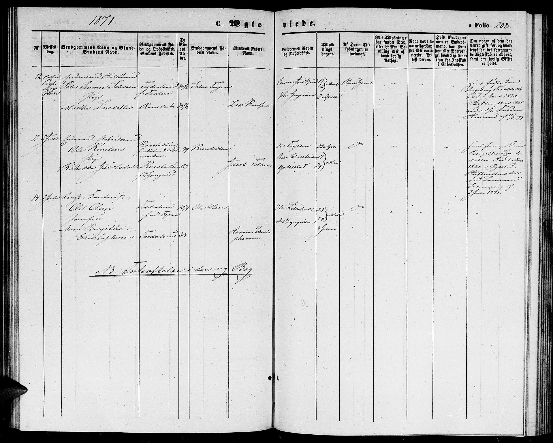 Holt sokneprestkontor, AV/SAK-1111-0021/F/Fb/L0008: Parish register (copy) no. B 8, 1858-1871, p. 208