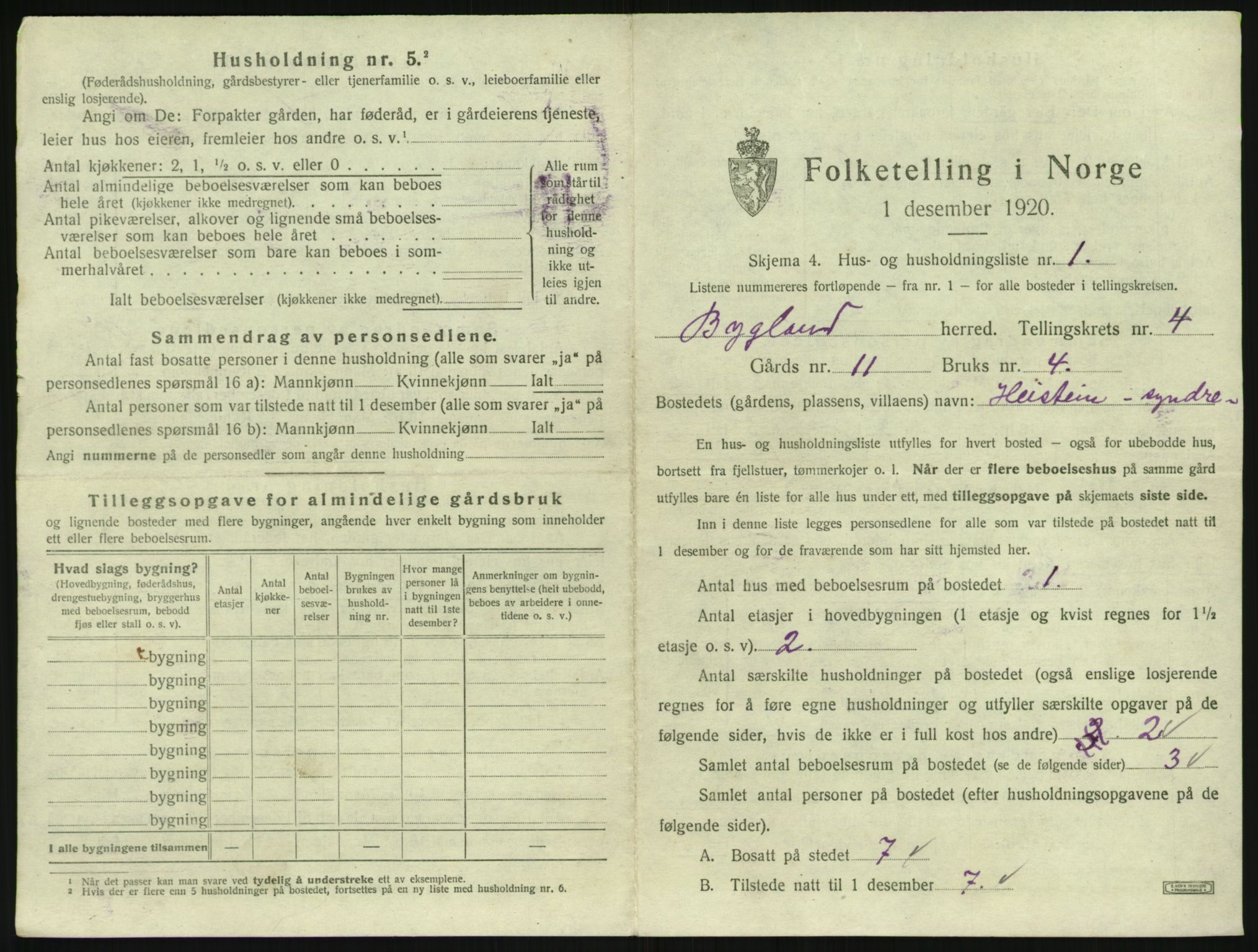 SAK, 1920 census for Bygland, 1920, p. 201