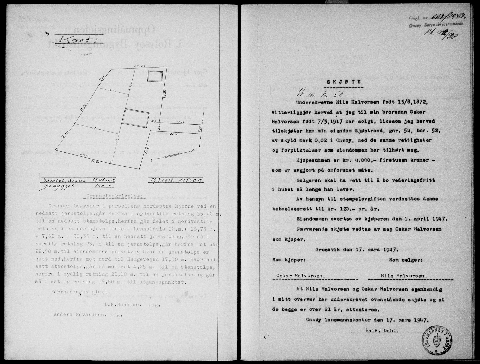 Onsøy sorenskriveri, AV/SAO-A-10474/G/Ga/Gab/L0019a: Mortgage book no. II A-19, 1947-1947, Diary no: : 667/1947