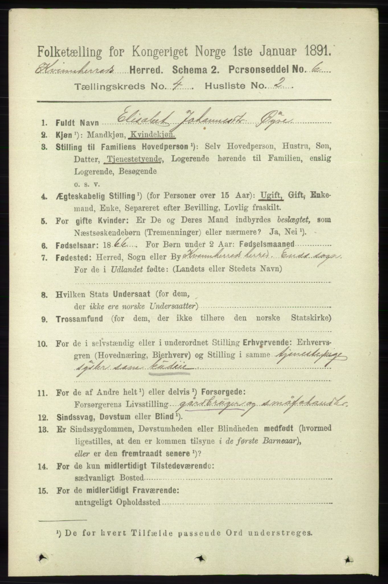 RA, 1891 census for 1224 Kvinnherad, 1891, p. 1393