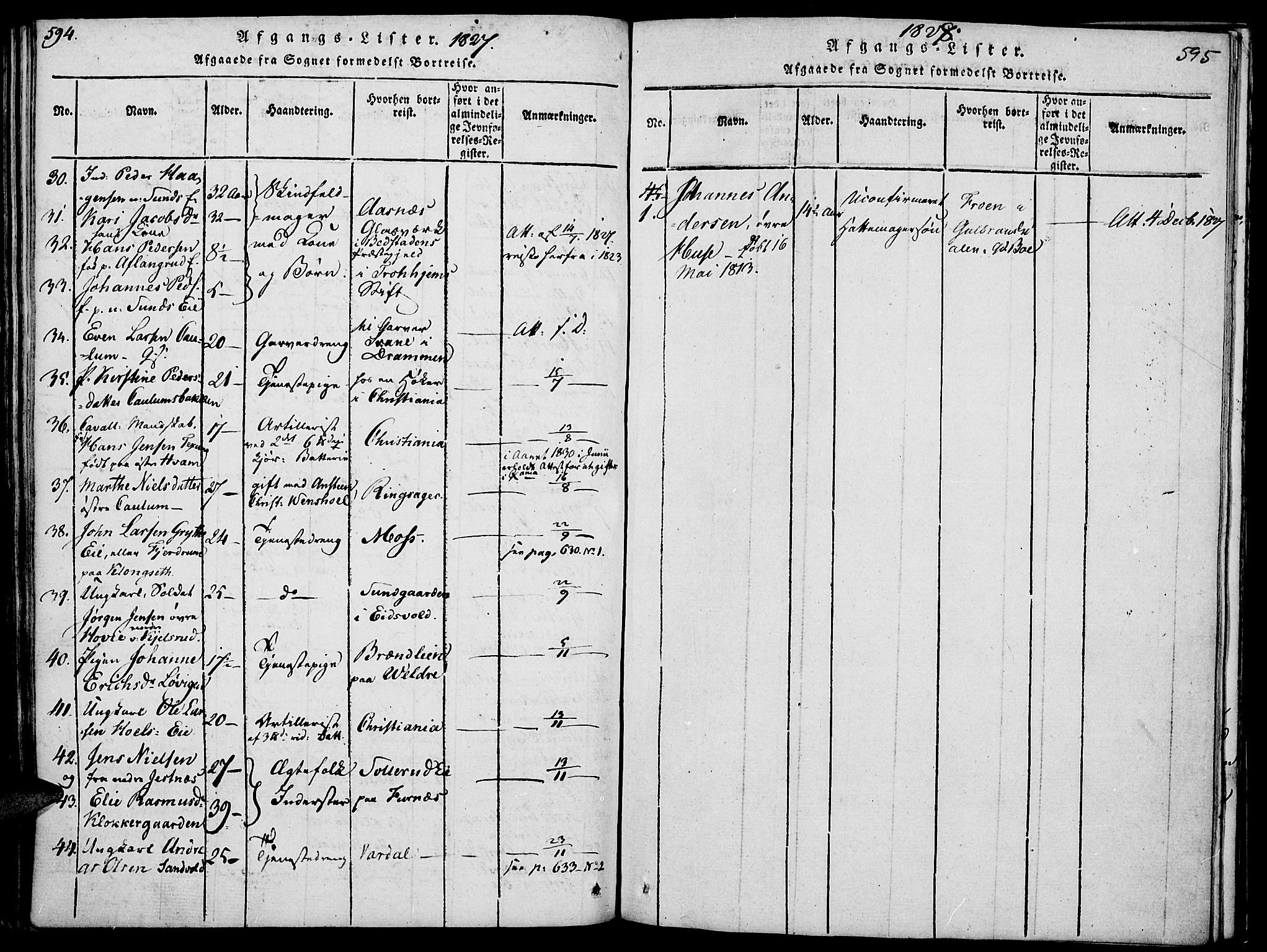 Nes prestekontor, Hedmark, SAH/PREST-020/K/Ka/L0002: Parish register (official) no. 2, 1813-1827, p. 594-595