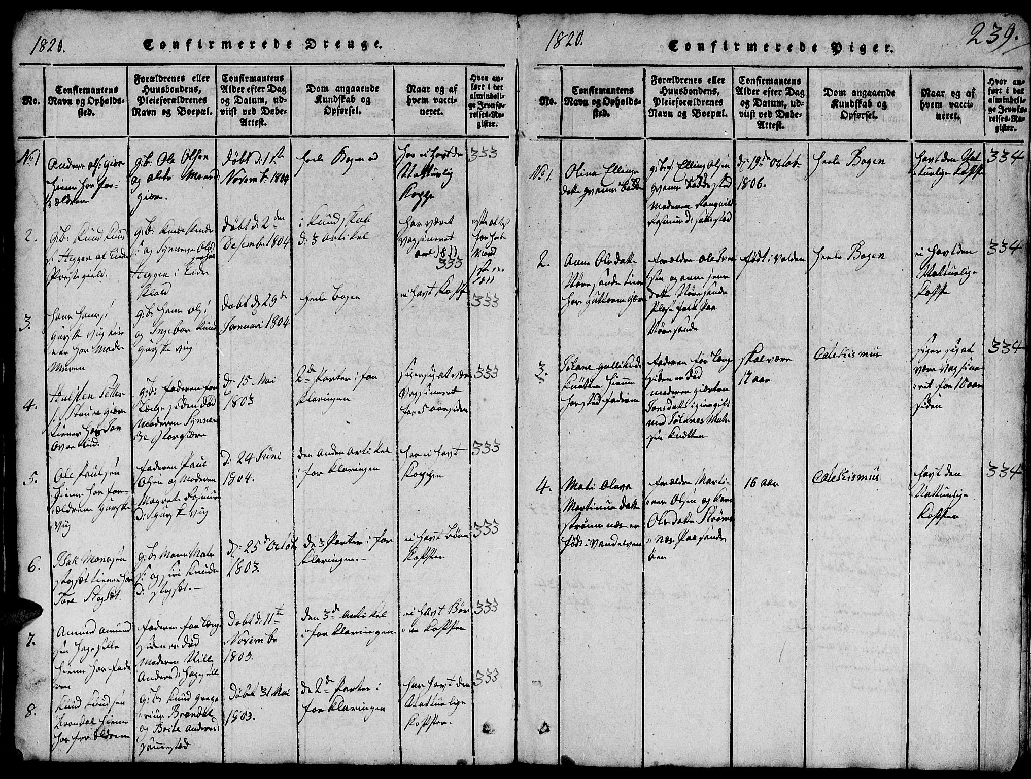 Ministerialprotokoller, klokkerbøker og fødselsregistre - Møre og Romsdal, SAT/A-1454/503/L0046: Parish register (copy) no. 503C01, 1816-1842, p. 239