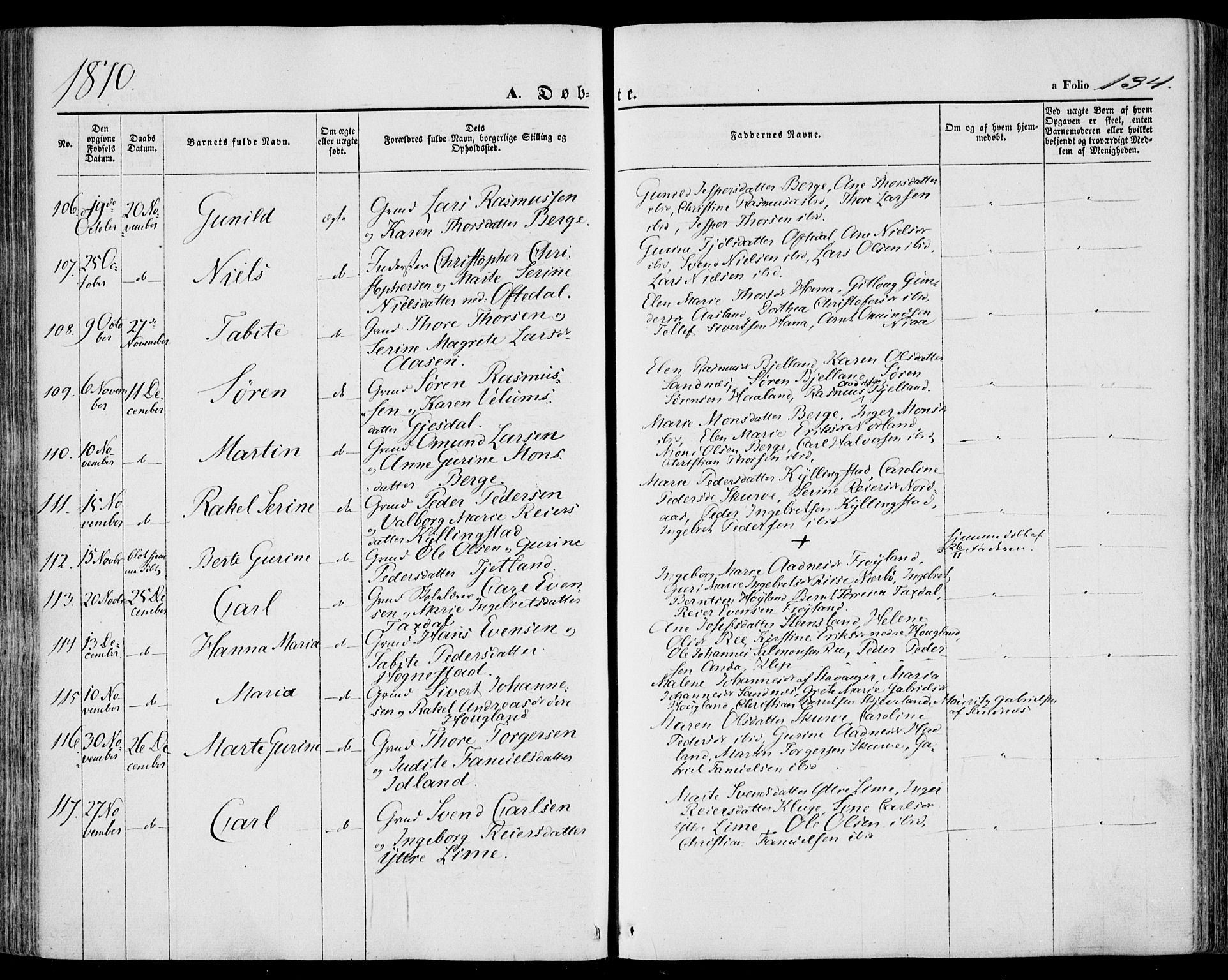 Lye sokneprestkontor, AV/SAST-A-101794/001/30BA/L0007: Parish register (official) no. A 6, 1856-1871, p. 134