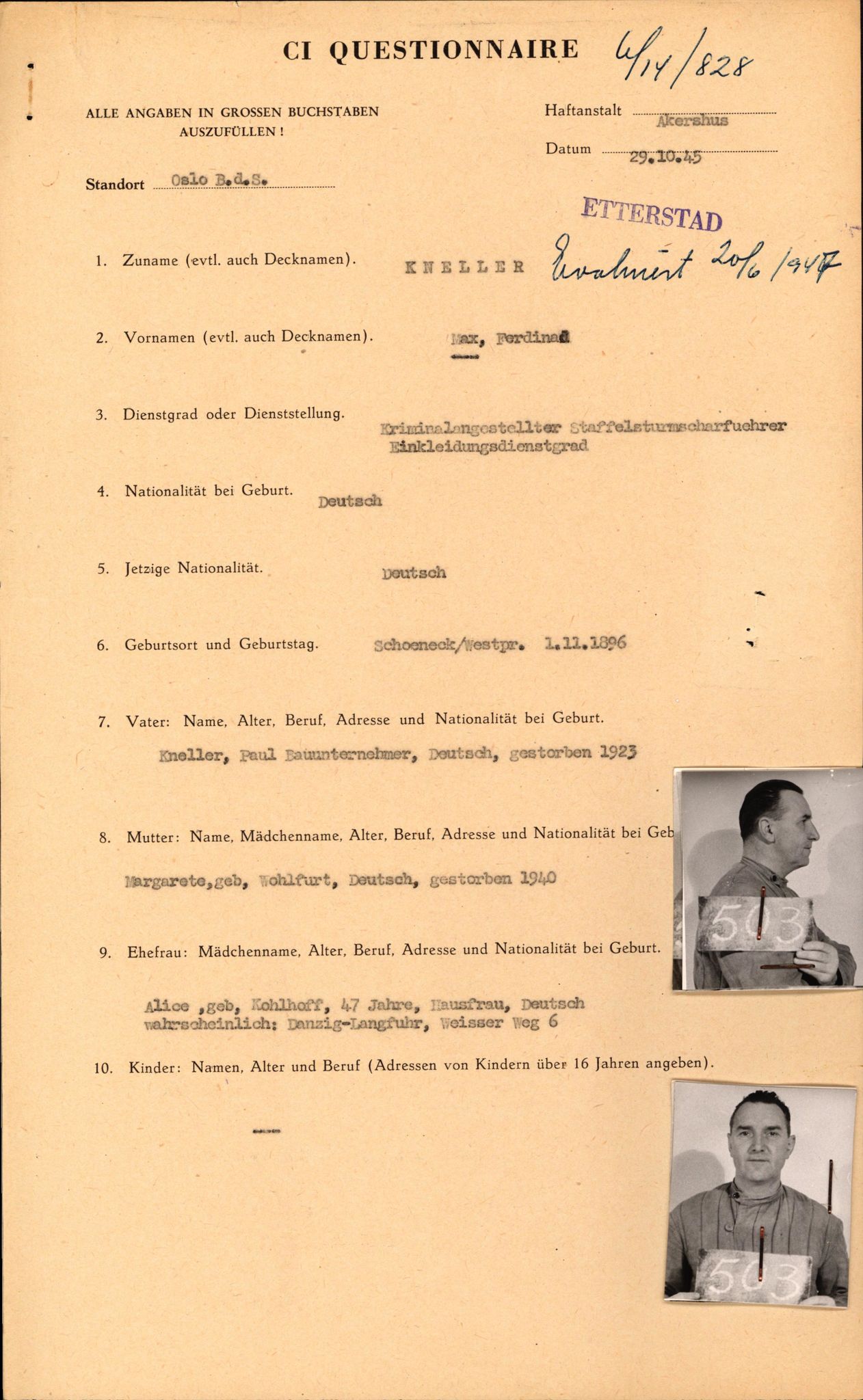 Forsvaret, Forsvarets overkommando II, AV/RA-RAFA-3915/D/Db/L0017: CI Questionaires. Tyske okkupasjonsstyrker i Norge. Tyskere., 1945-1946, p. 137