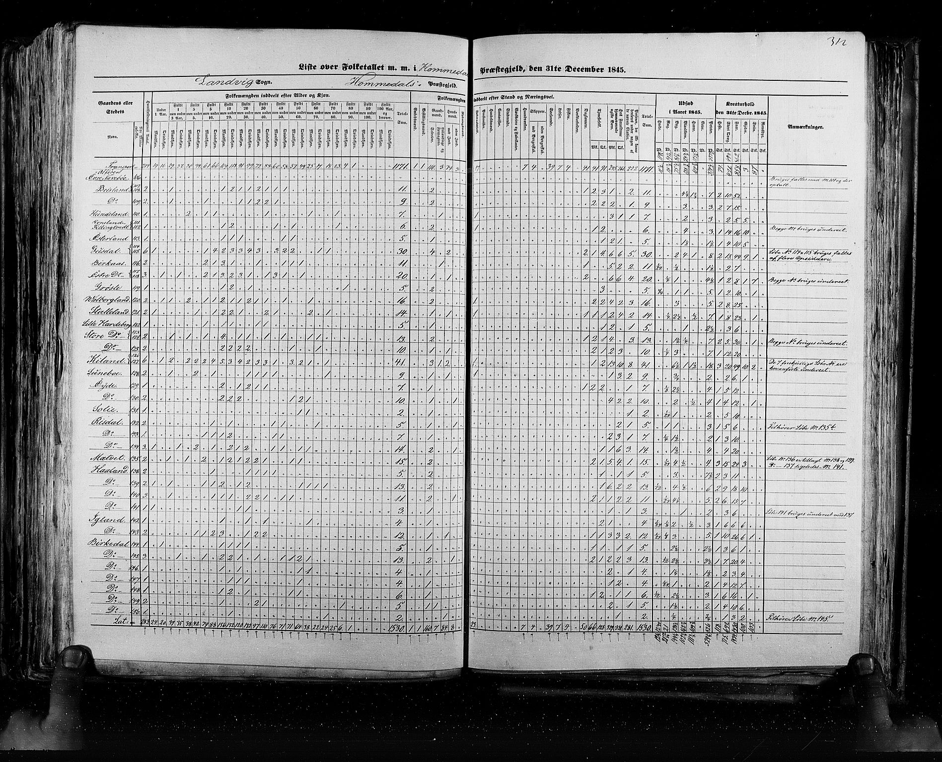 RA, Census 1845, vol. 5: Bratsberg amt og Nedenes og Råbyggelaget amt, 1845, p. 312