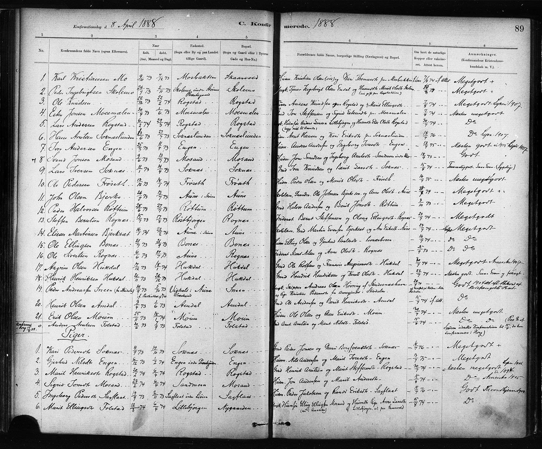 Ministerialprotokoller, klokkerbøker og fødselsregistre - Sør-Trøndelag, AV/SAT-A-1456/687/L1002: Parish register (official) no. 687A08, 1878-1890, p. 89