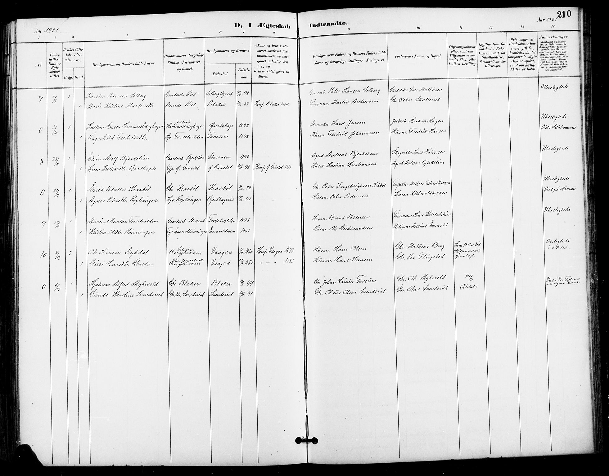 Vestre Gausdal prestekontor, SAH/PREST-094/H/Ha/Hab/L0003: Parish register (copy) no. 3, 1896-1925, p. 210