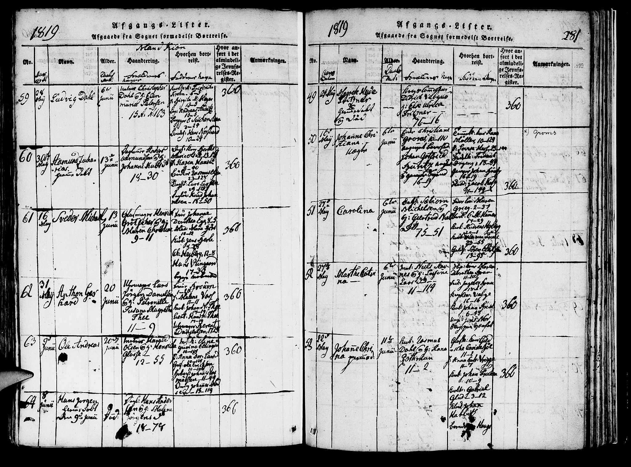 Domkirken sokneprestembete, AV/SAB-A-74801/H/Haa/L0010: Parish register (official) no. A 10, 1816-1821, p. 281