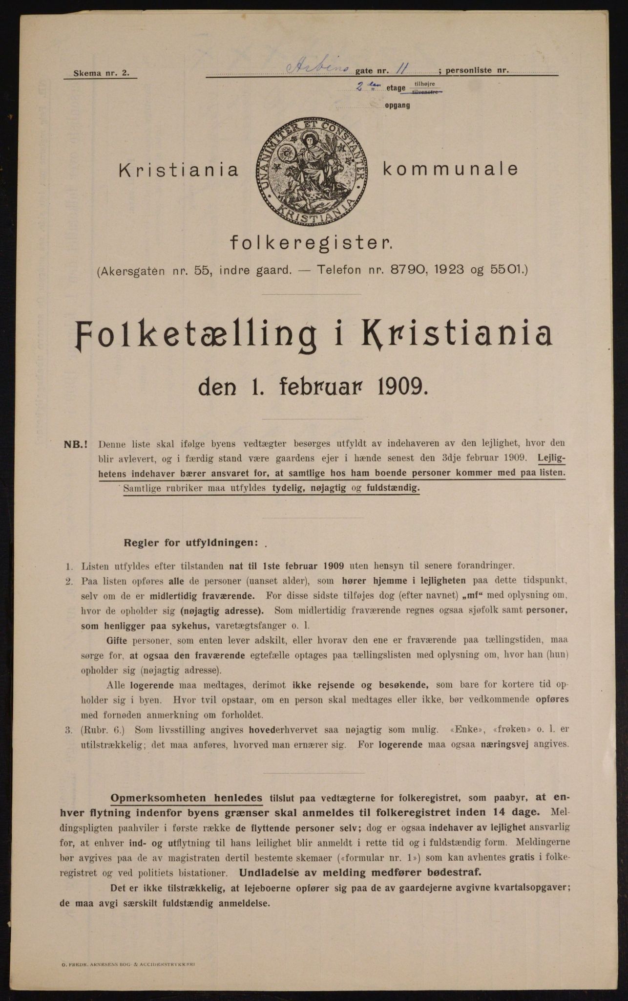 OBA, Municipal Census 1909 for Kristiania, 1909, p. 1682