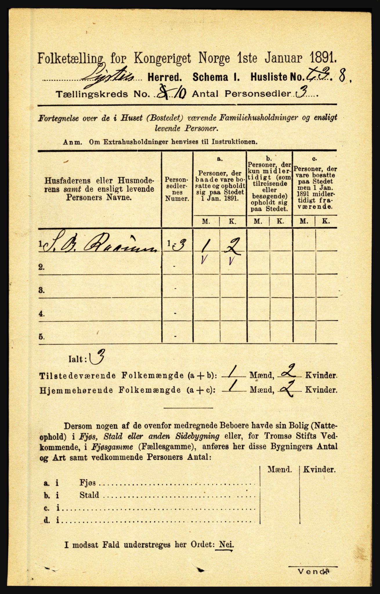 RA, 1891 census for 1426 Luster, 1891, p. 3105