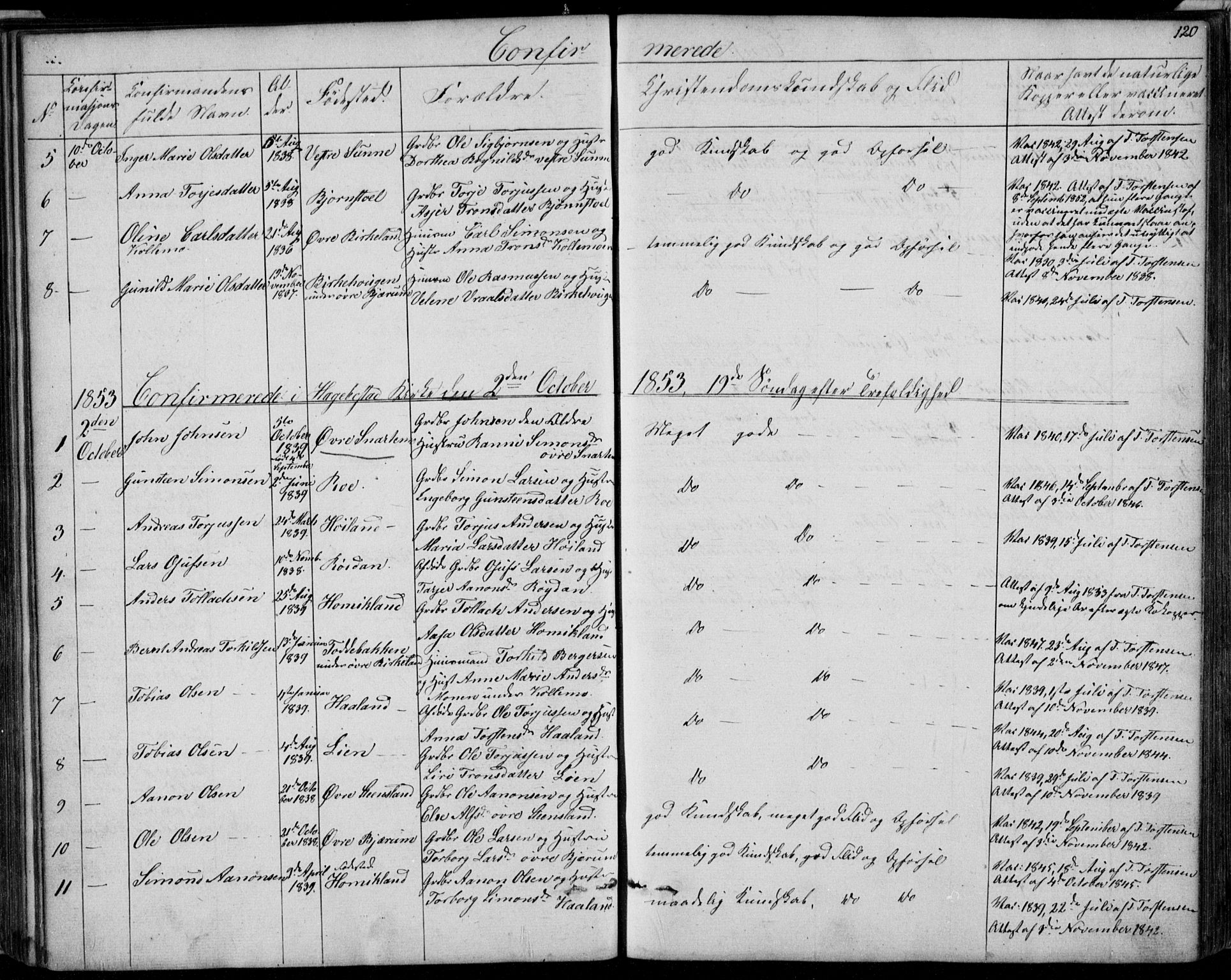 Hægebostad sokneprestkontor, AV/SAK-1111-0024/F/Fb/Fba/L0002: Parish register (copy) no. B 2, 1851-1882, p. 120