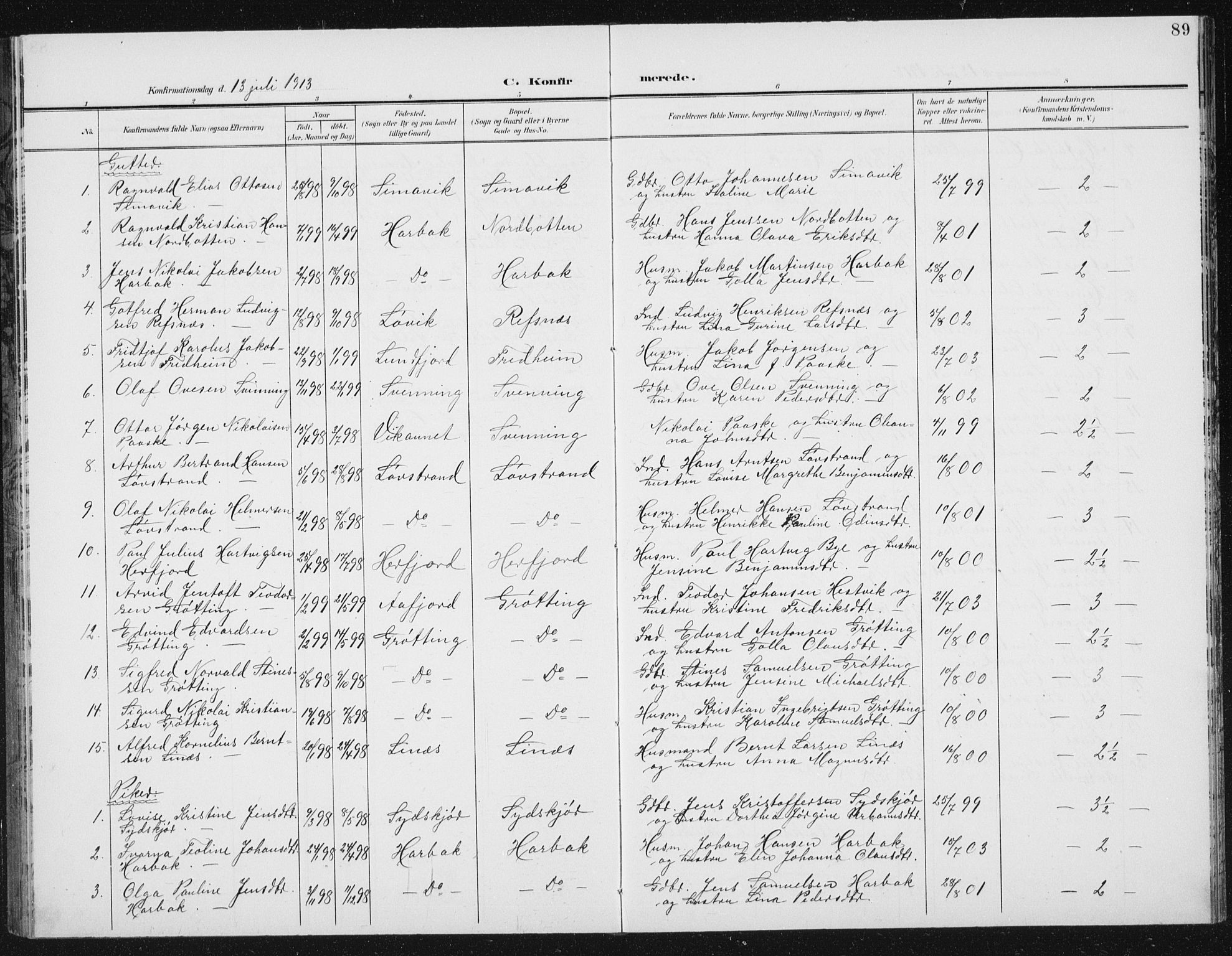 Ministerialprotokoller, klokkerbøker og fødselsregistre - Sør-Trøndelag, SAT/A-1456/656/L0699: Parish register (copy) no. 656C05, 1905-1920, p. 89
