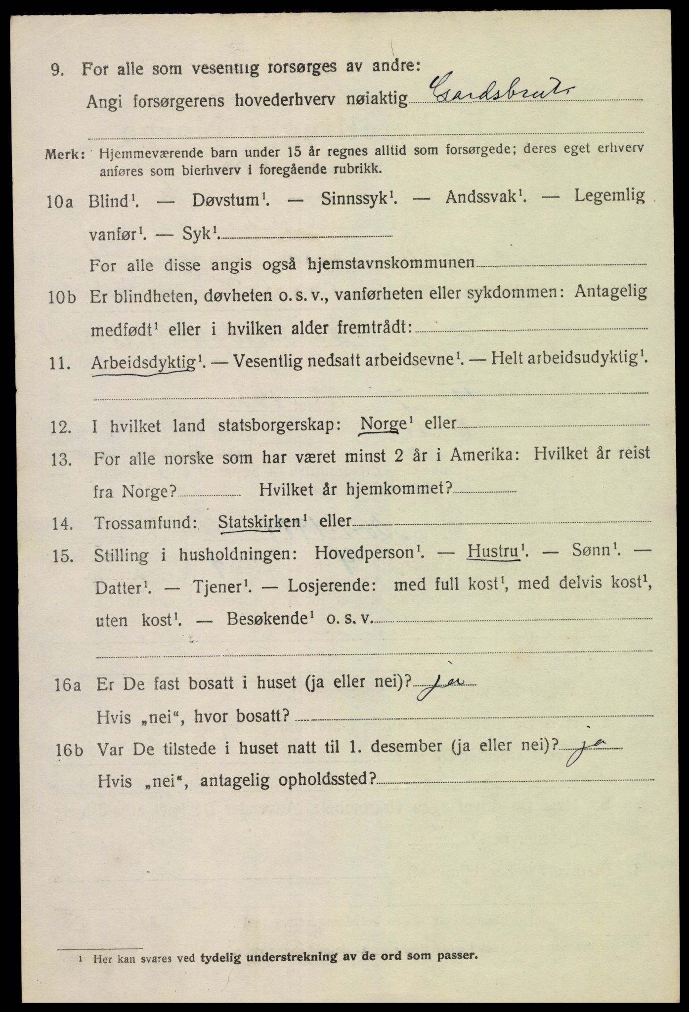 SAK, 1920 census for Bykle, 1920, p. 586
