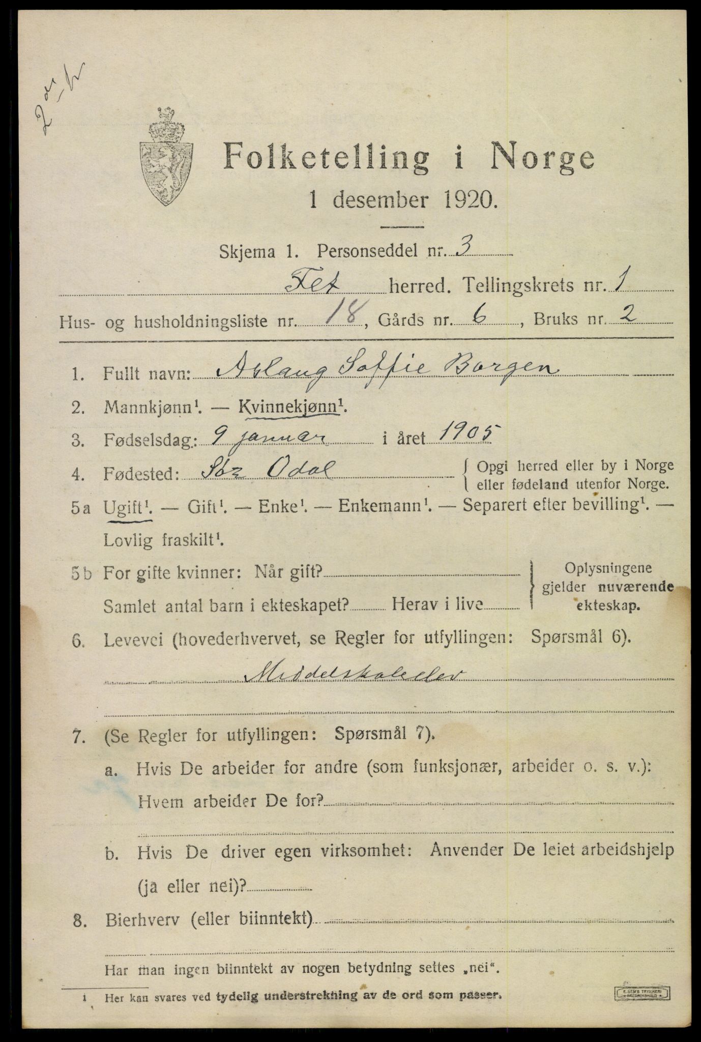 SAO, 1920 census for Fet, 1920, p. 2034