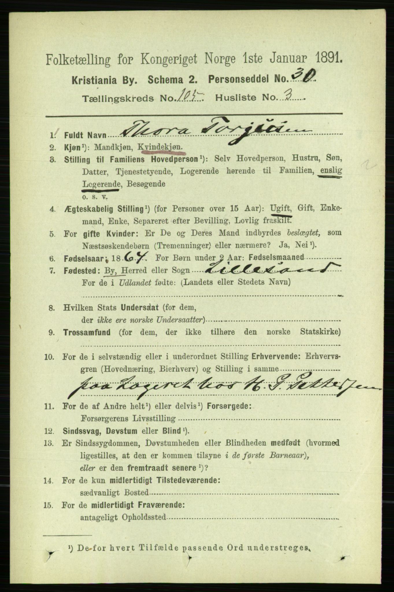 RA, 1891 census for 0301 Kristiania, 1891, p. 53042
