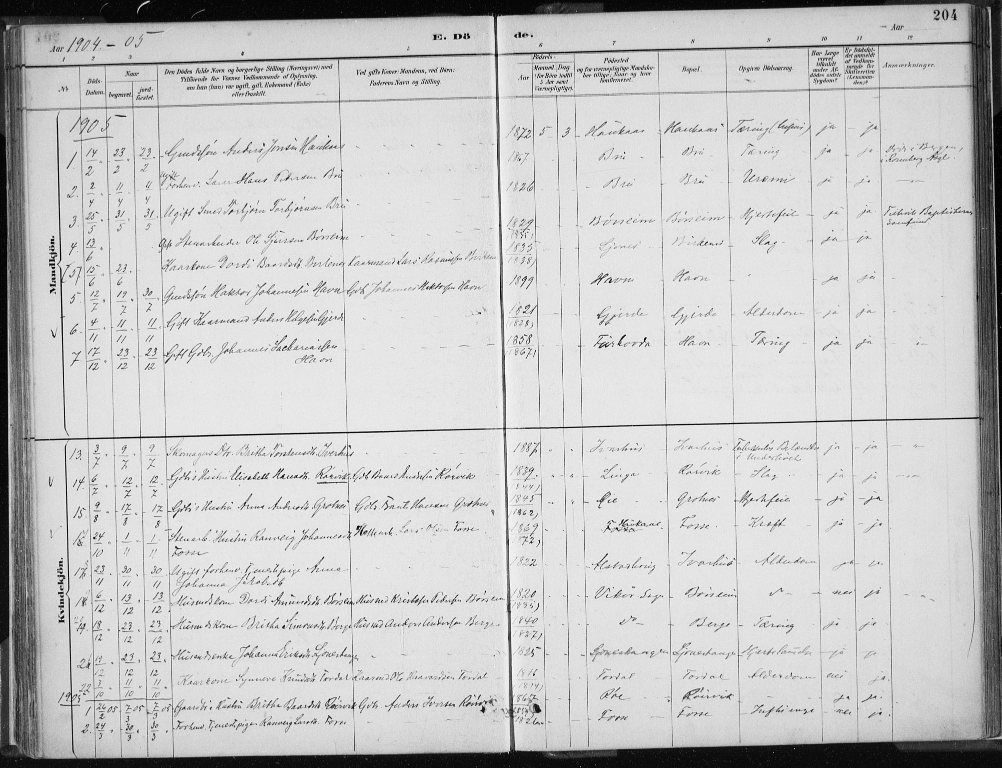 Strandebarm sokneprestembete, AV/SAB-A-78401/H/Haa: Parish register (official) no. B  1, 1886-1908, p. 204