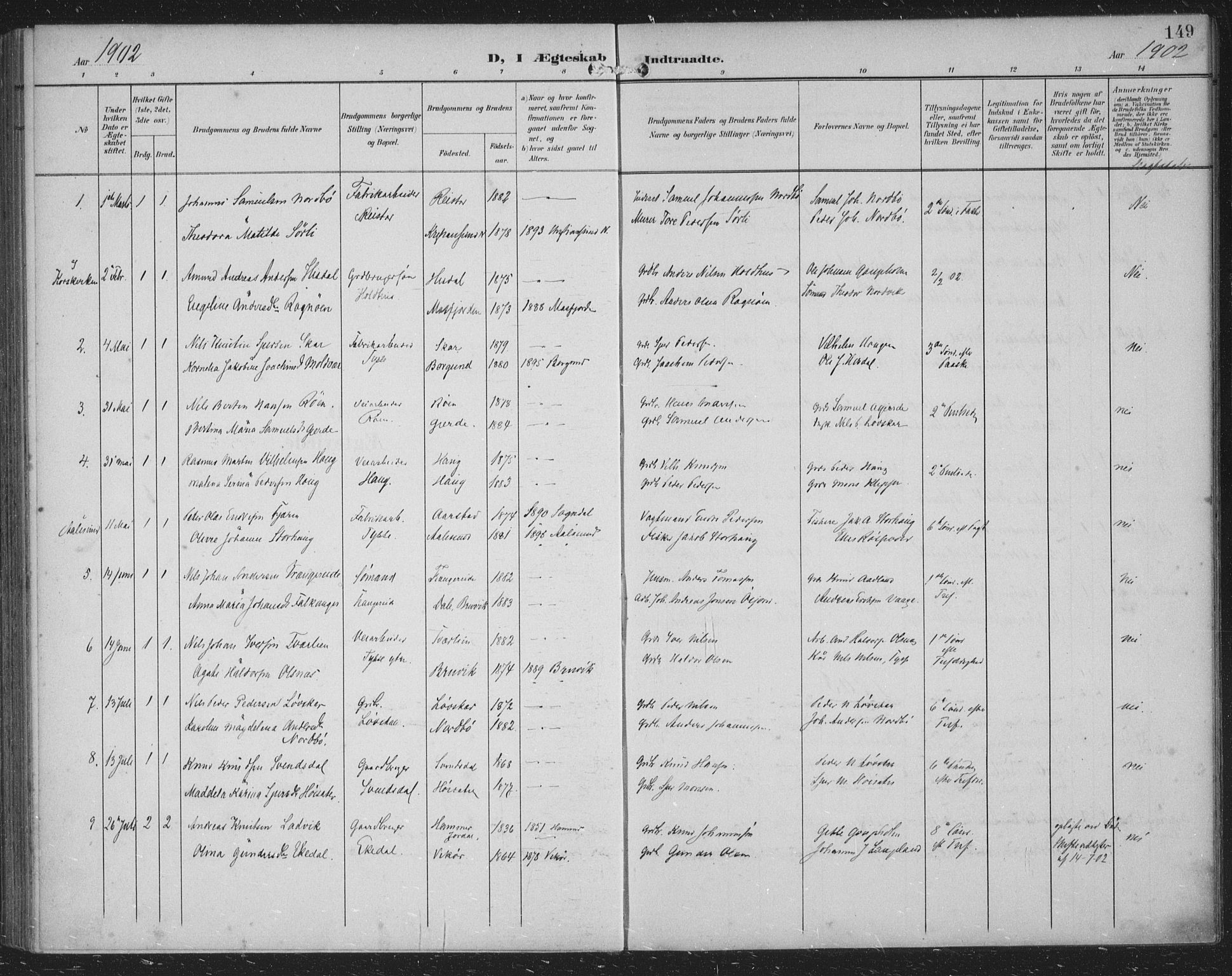 Samnanger Sokneprestembete, SAB/A-77501/H/Haa: Parish register (official) no. A 2, 1902-1918, p. 149