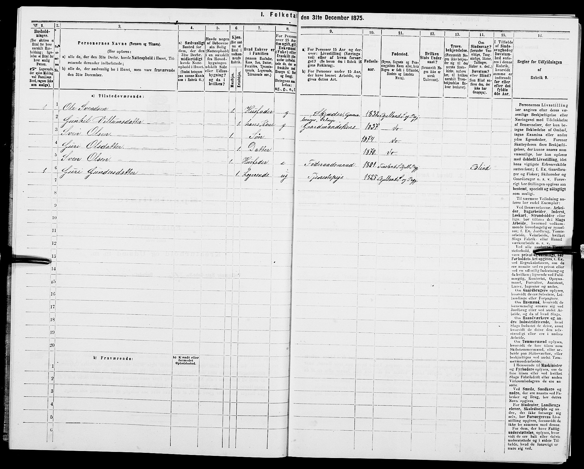 SAK, 1875 census for 1024P Bjelland, 1875, p. 273