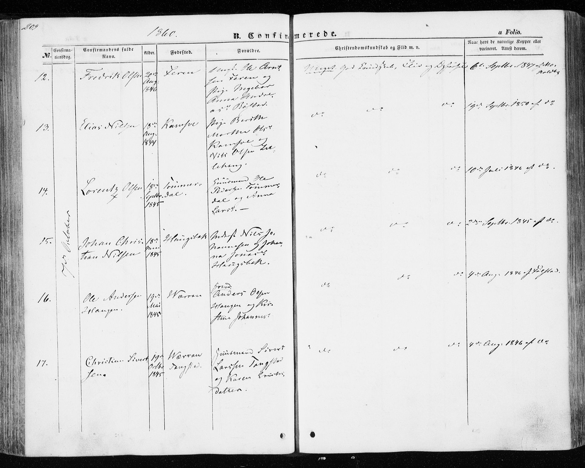 Ministerialprotokoller, klokkerbøker og fødselsregistre - Nord-Trøndelag, AV/SAT-A-1458/701/L0008: Parish register (official) no. 701A08 /1, 1854-1863, p. 209