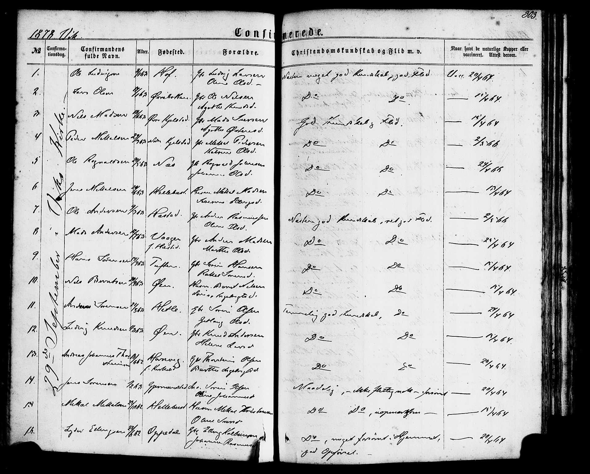 Gaular sokneprestembete, SAB/A-80001/H/Haa: Parish register (official) no. A 5, 1860-1881, p. 303
