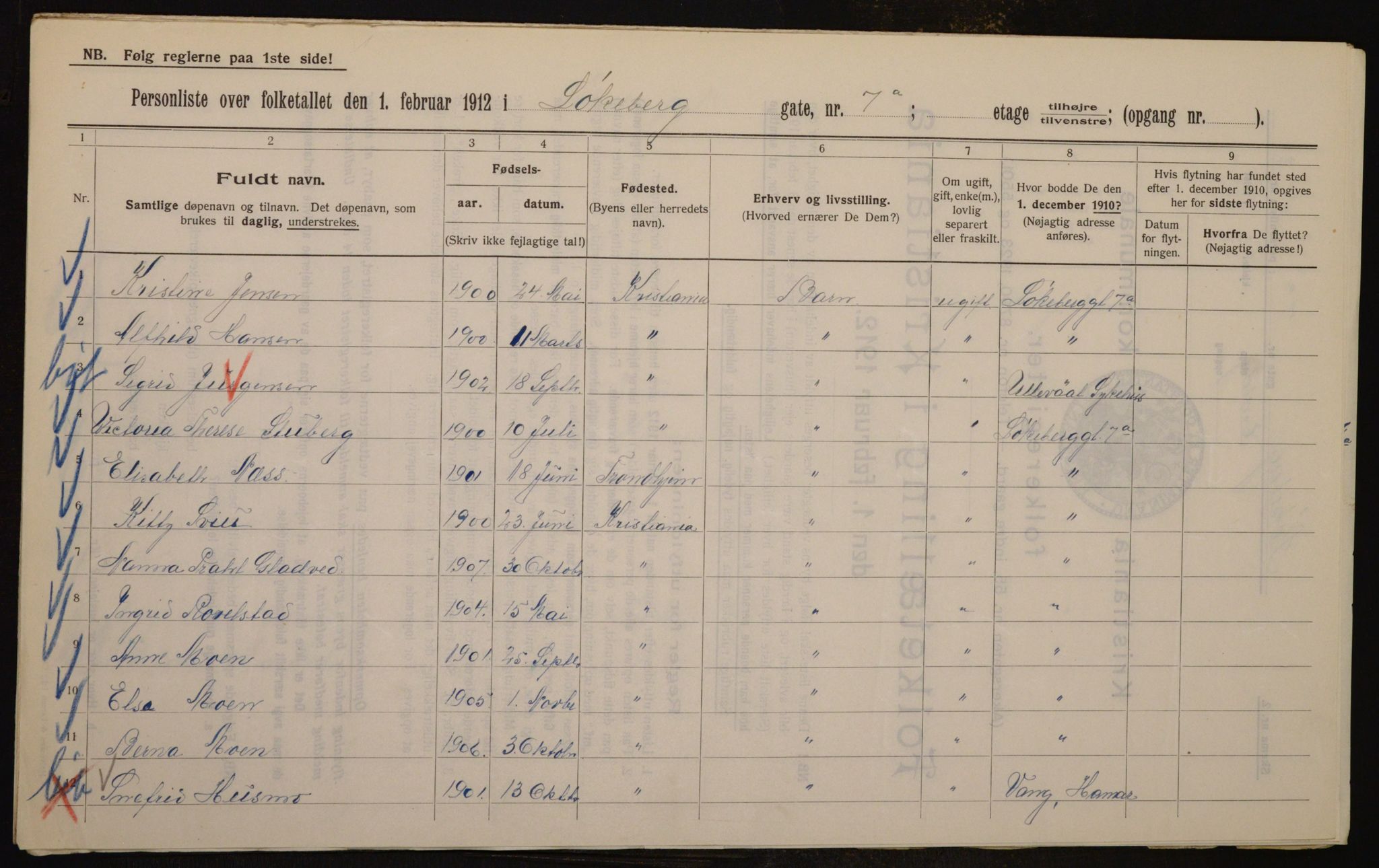 OBA, Municipal Census 1912 for Kristiania, 1912, p. 58975