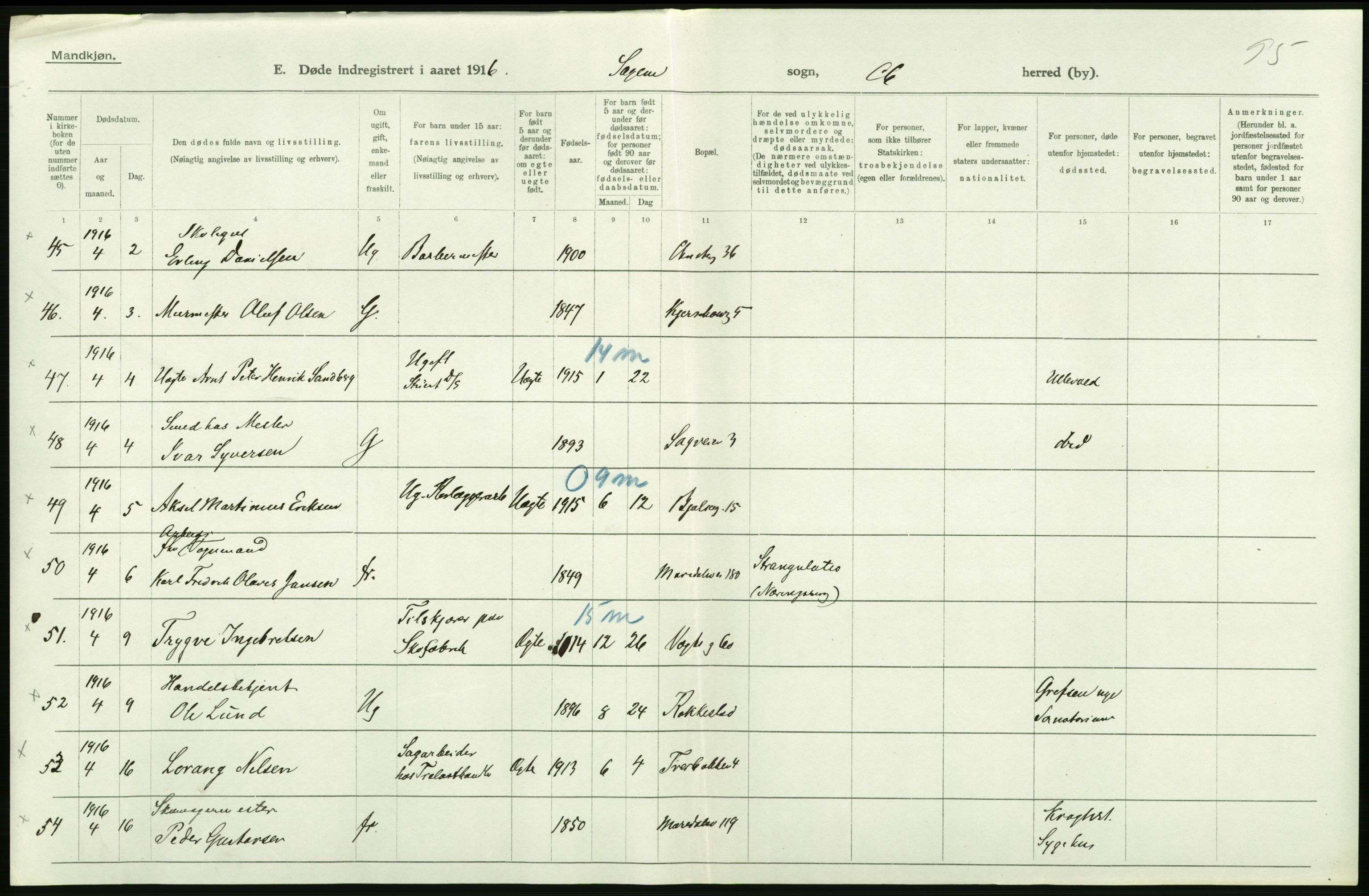 Statistisk sentralbyrå, Sosiodemografiske emner, Befolkning, AV/RA-S-2228/D/Df/Dfb/Dfbf/L0010: Kristiania: Døde, dødfødte., 1916, p. 234