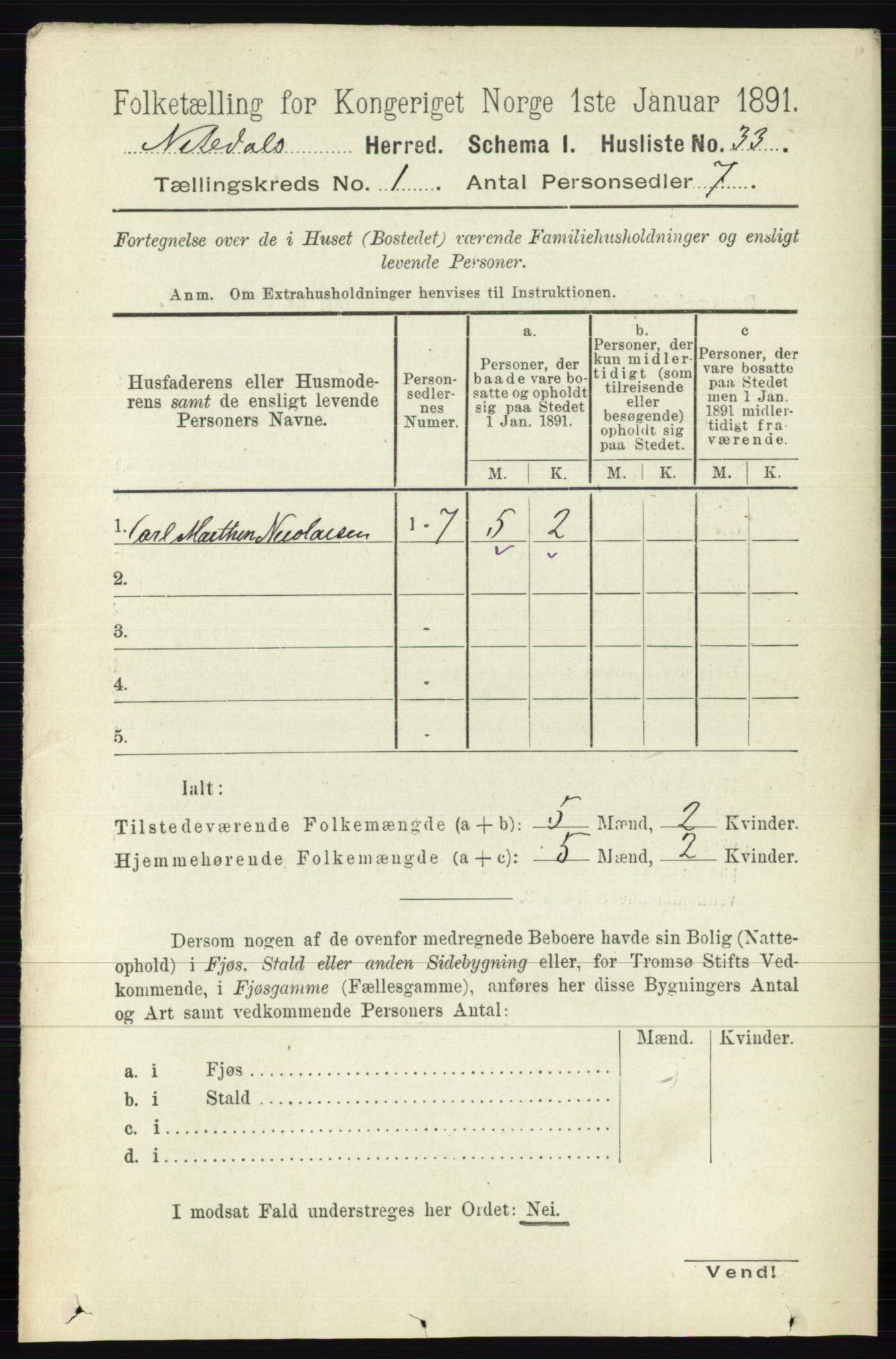 RA, 1891 census for 0233 Nittedal, 1891, p. 53