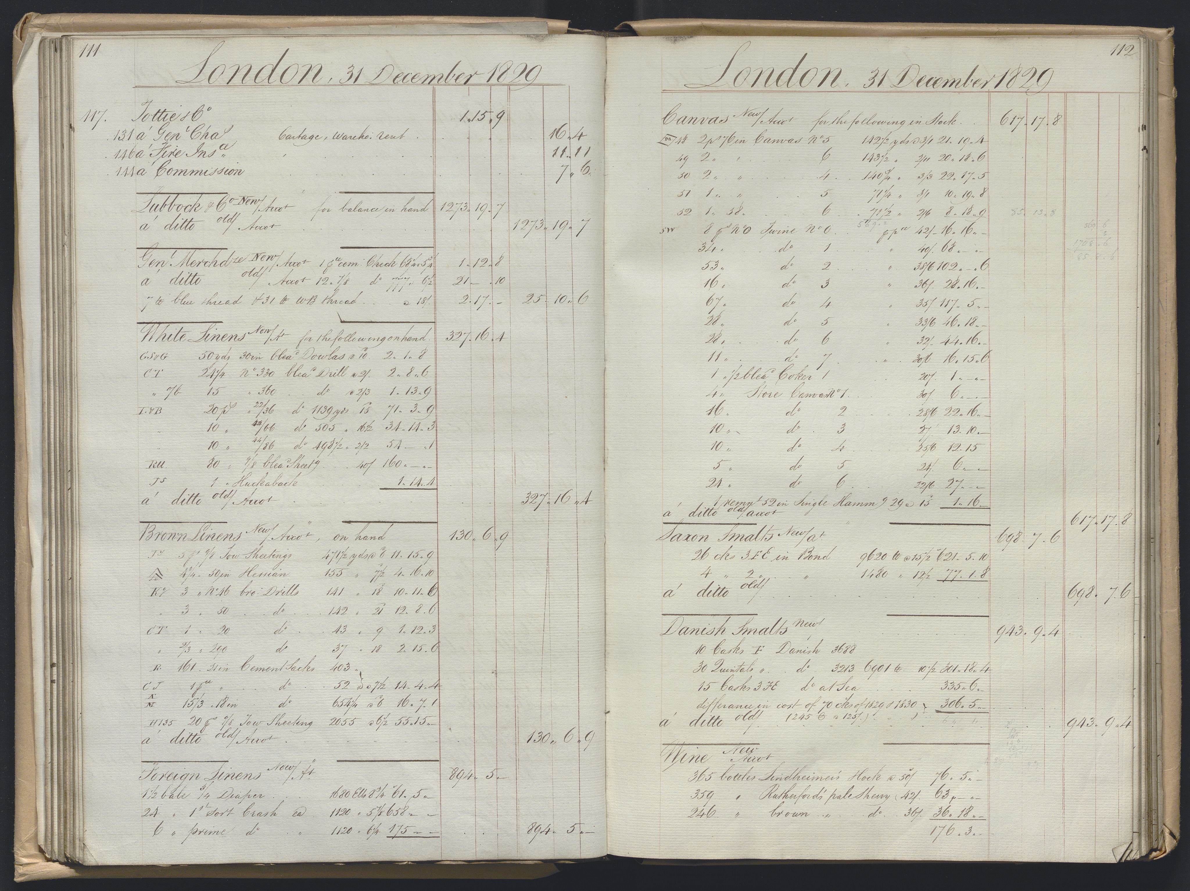 Smith, Goodhall & Reeves, AV/RA-PA-0586/R/L0001: Dagbok (Daybook) A, 1829-1831, p. 111-112