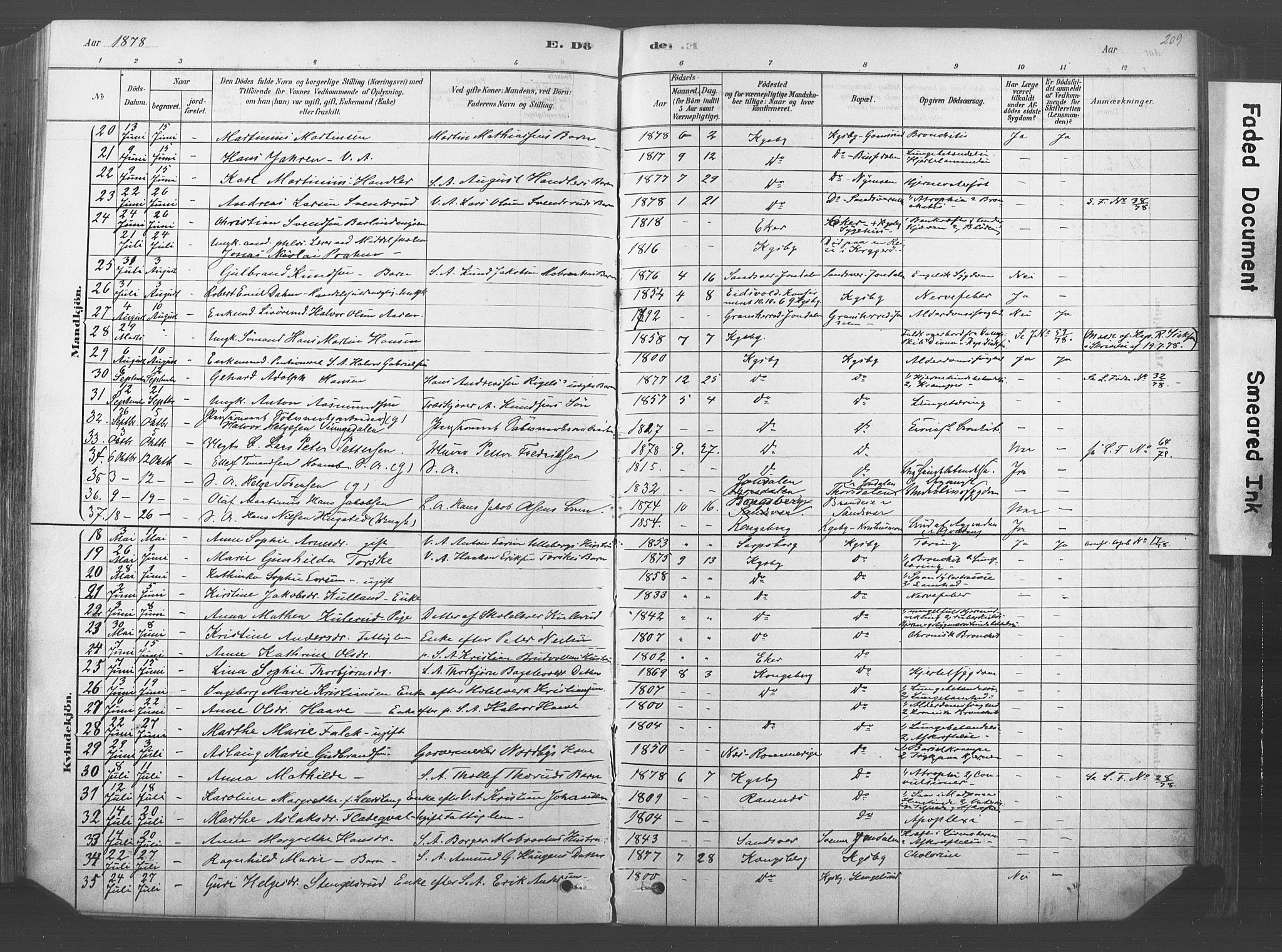 Kongsberg kirkebøker, SAKO/A-22/F/Fb/L0001: Parish register (official) no. II 1, 1878-1886, p. 209