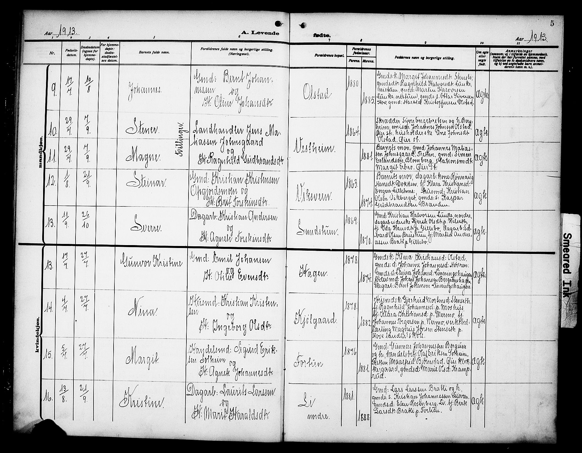 Øyer prestekontor, AV/SAH-PREST-084/H/Ha/Hab/L0007: Parish register (copy) no. 7, 1913-1928, p. 5