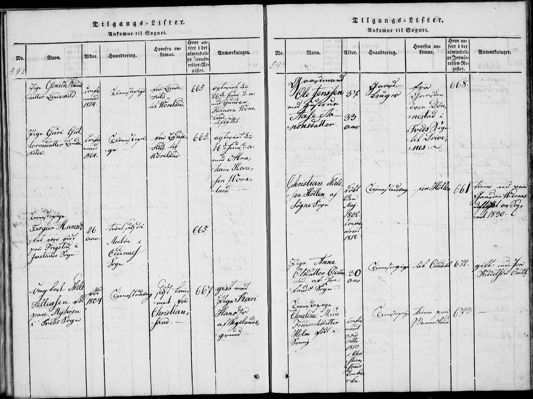 Vennesla sokneprestkontor, AV/SAK-1111-0045/Fa/Fab/L0003: Parish register (official) no. A 3, 1820-1834, p. 592-593