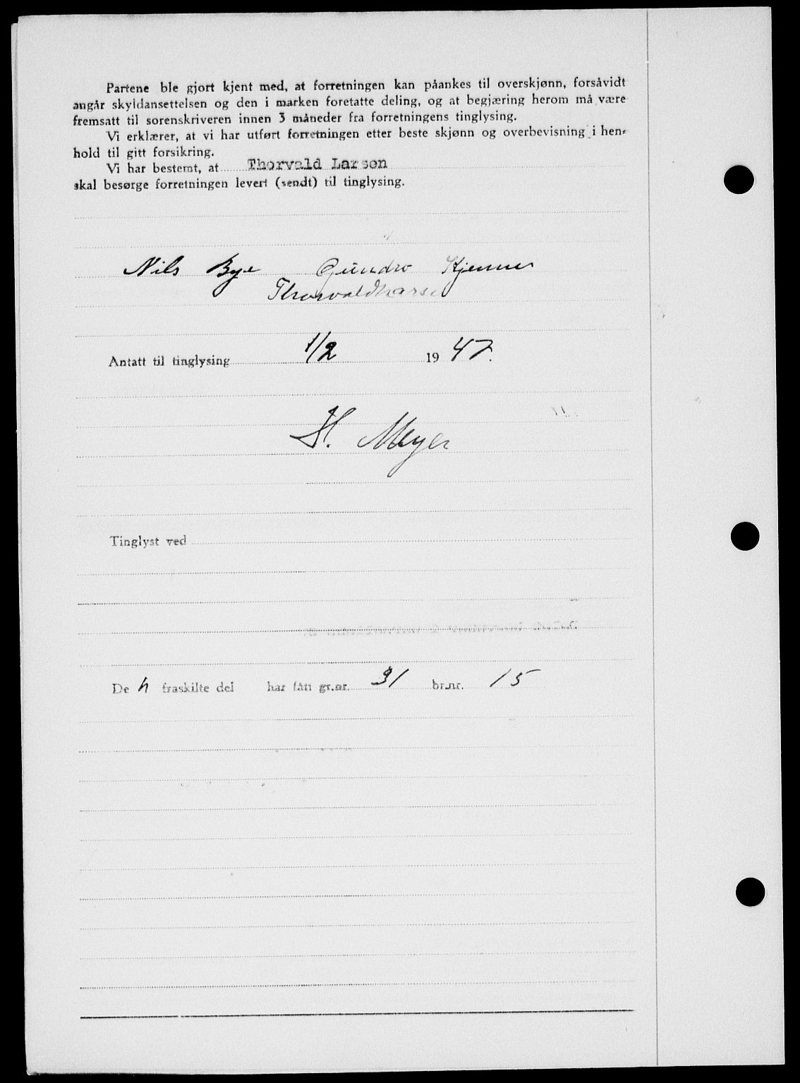 Onsøy sorenskriveri, SAO/A-10474/G/Ga/Gab/L0018: Mortgage book no. II A-18, 1946-1947, Diary no: : 290/1947