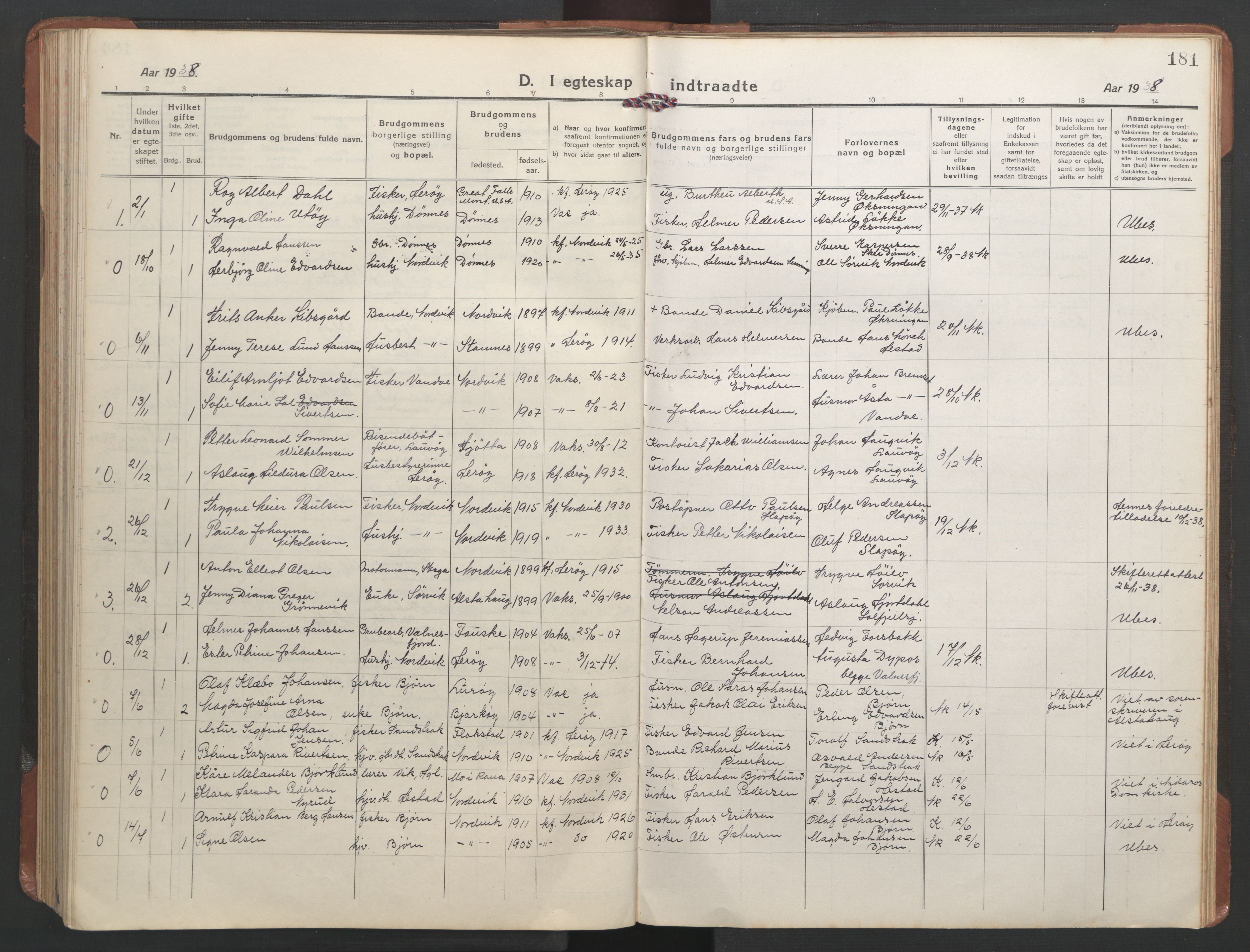 Ministerialprotokoller, klokkerbøker og fødselsregistre - Nordland, SAT/A-1459/836/L0539: Parish register (copy) no. 836C03, 1917-1949, p. 181