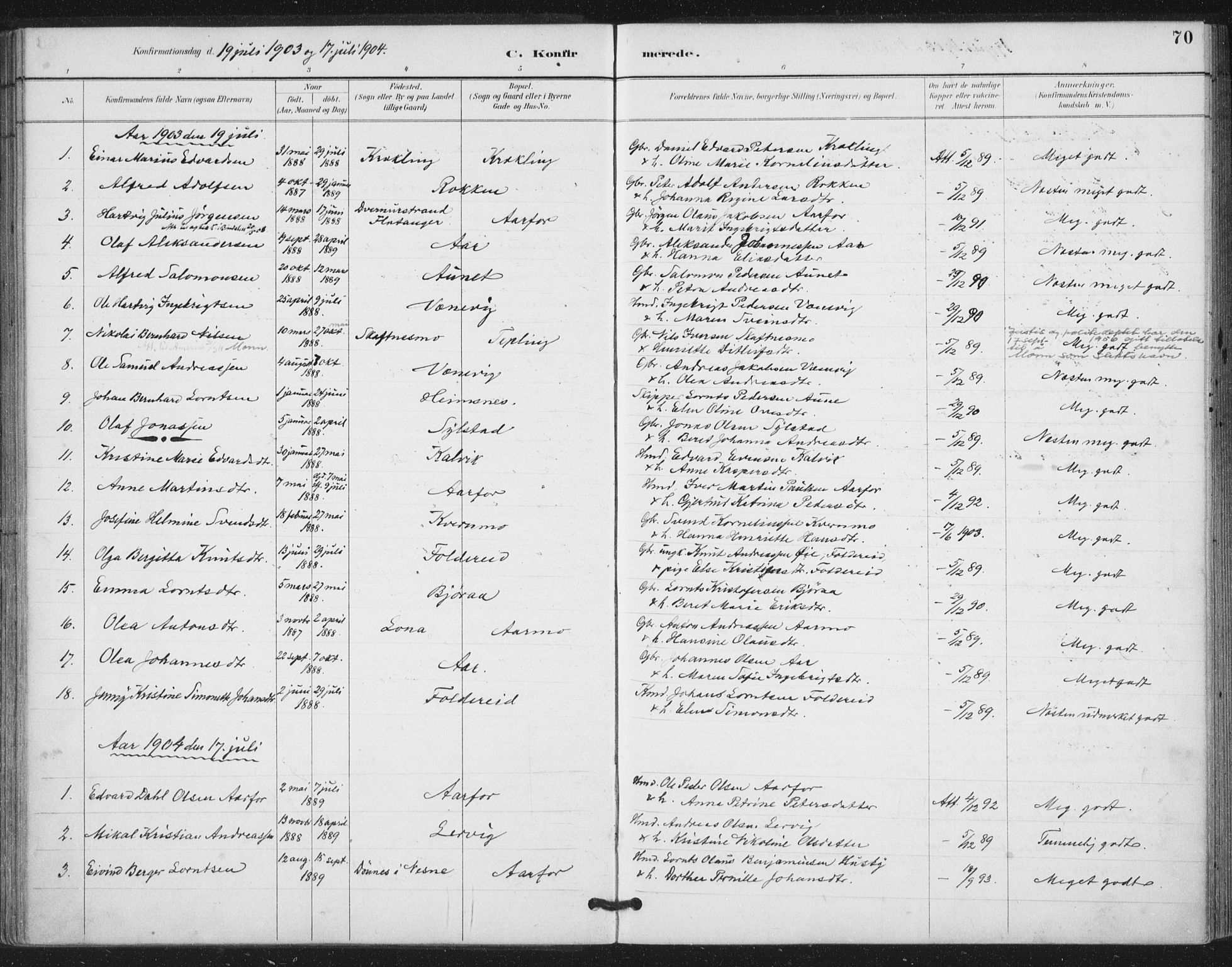 Ministerialprotokoller, klokkerbøker og fødselsregistre - Nord-Trøndelag, SAT/A-1458/783/L0660: Parish register (official) no. 783A02, 1886-1918, p. 70