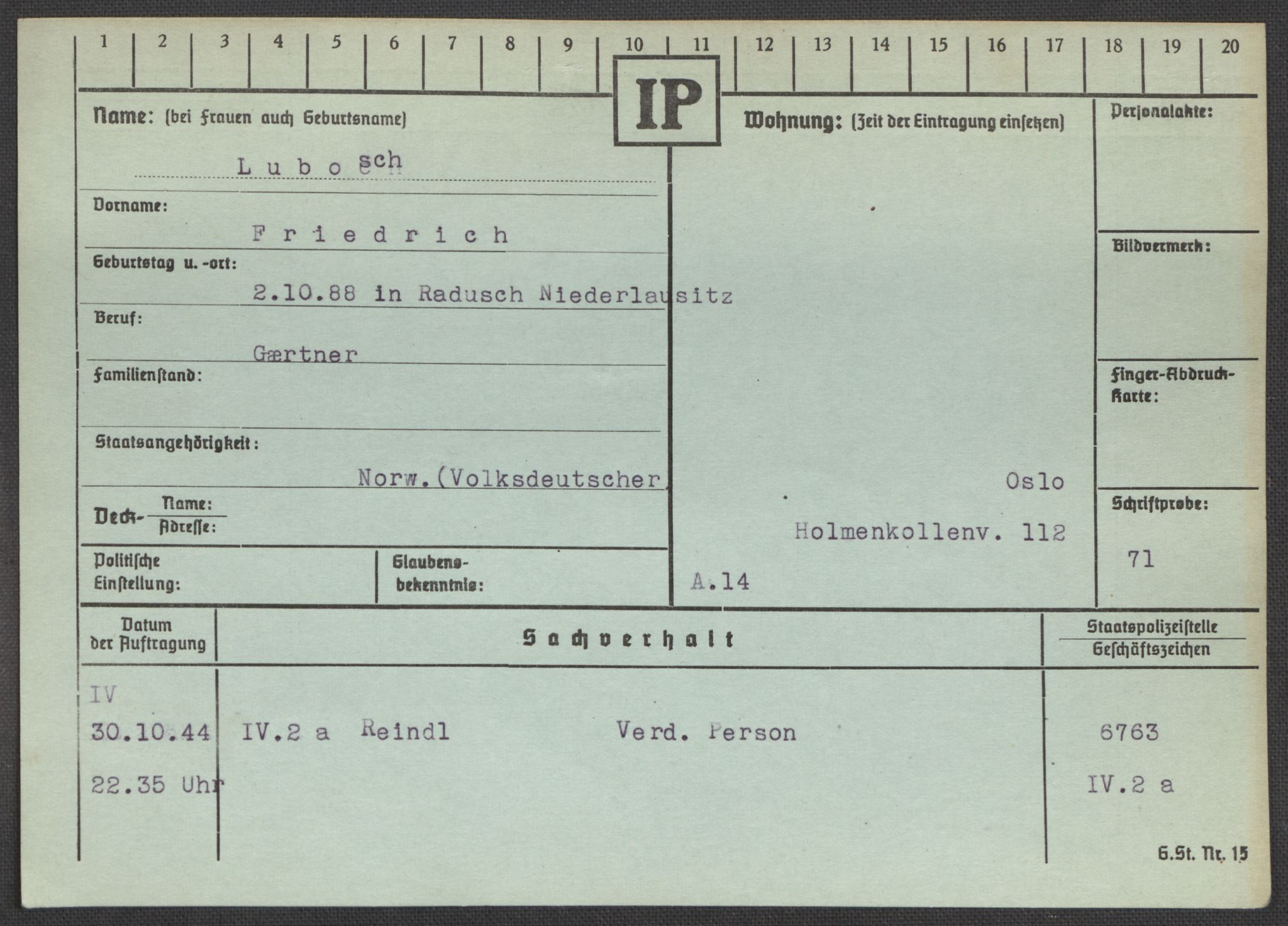 Befehlshaber der Sicherheitspolizei und des SD, AV/RA-RAFA-5969/E/Ea/Eaa/L0006: Register over norske fanger i Møllergata 19: Kj-Lund, 1940-1945, p. 1267