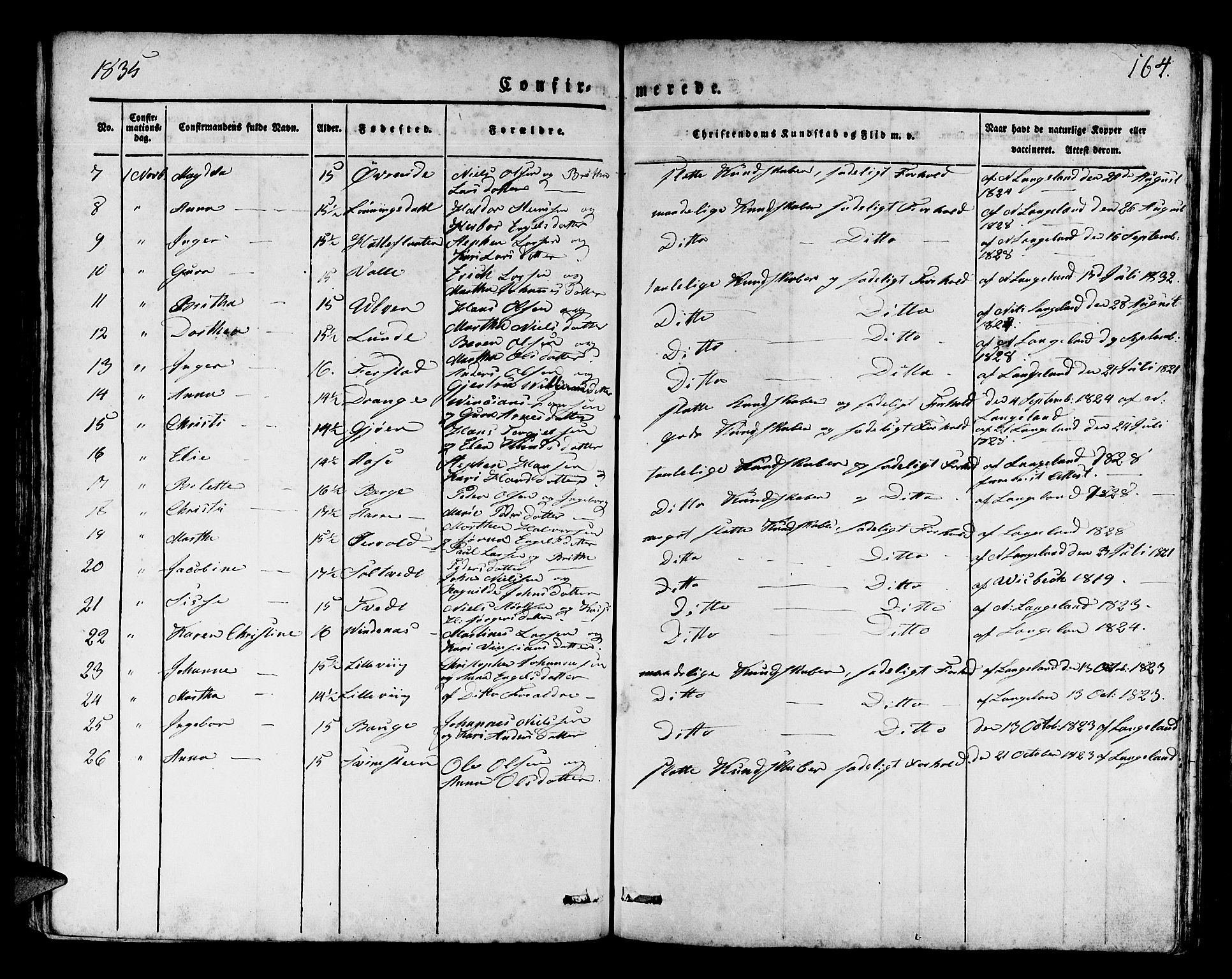 Os sokneprestembete, AV/SAB-A-99929: Parish register (official) no. A 14, 1826-1839, p. 164