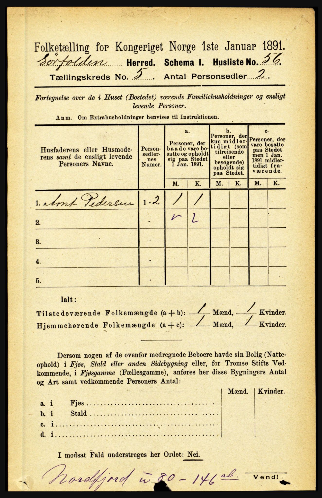 RA, 1891 census for 1845 Sørfold, 1891, p. 1358