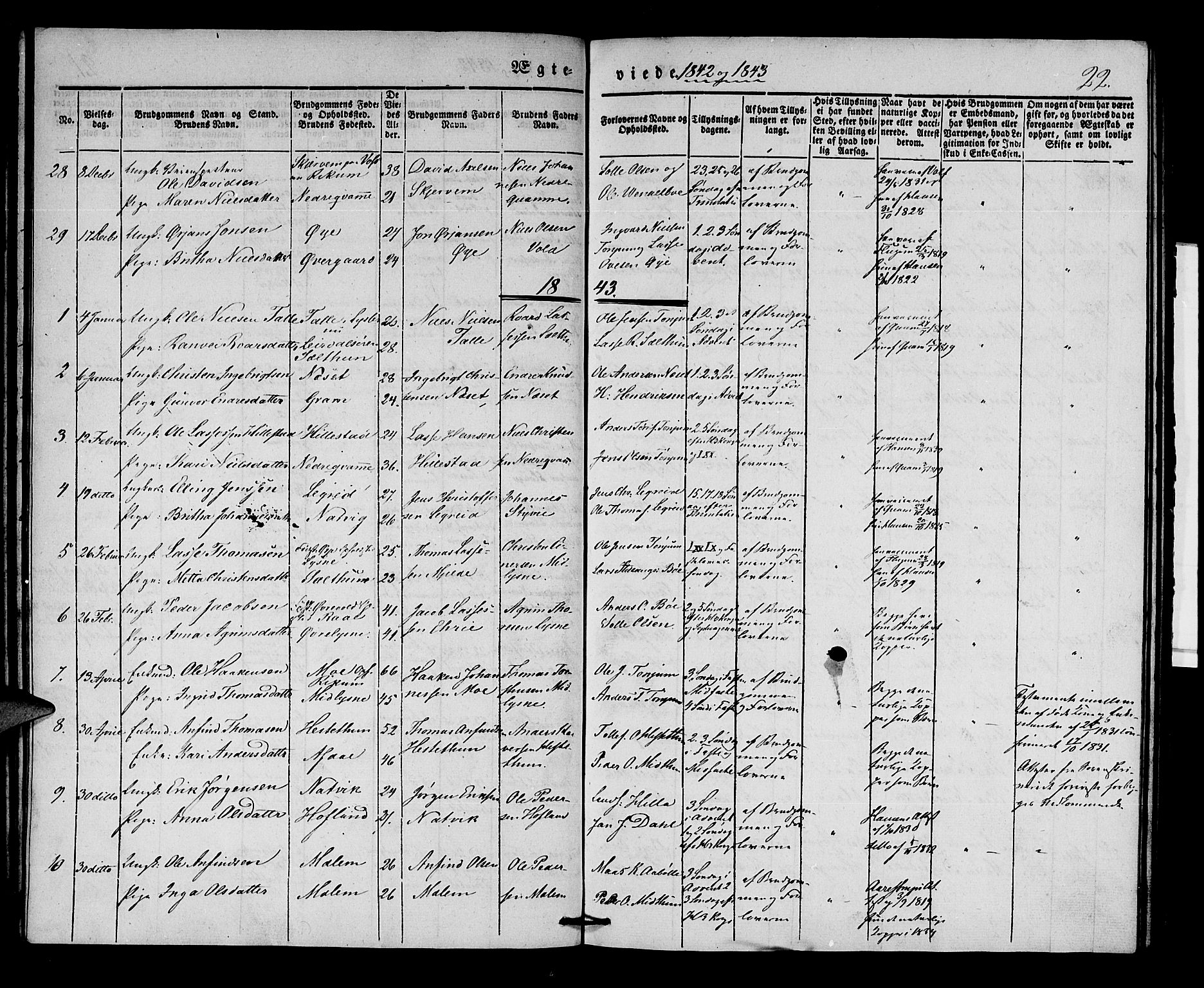 Lærdal sokneprestembete, SAB/A-81201: Parish register (official) no. A 8, 1834-1853, p. 22